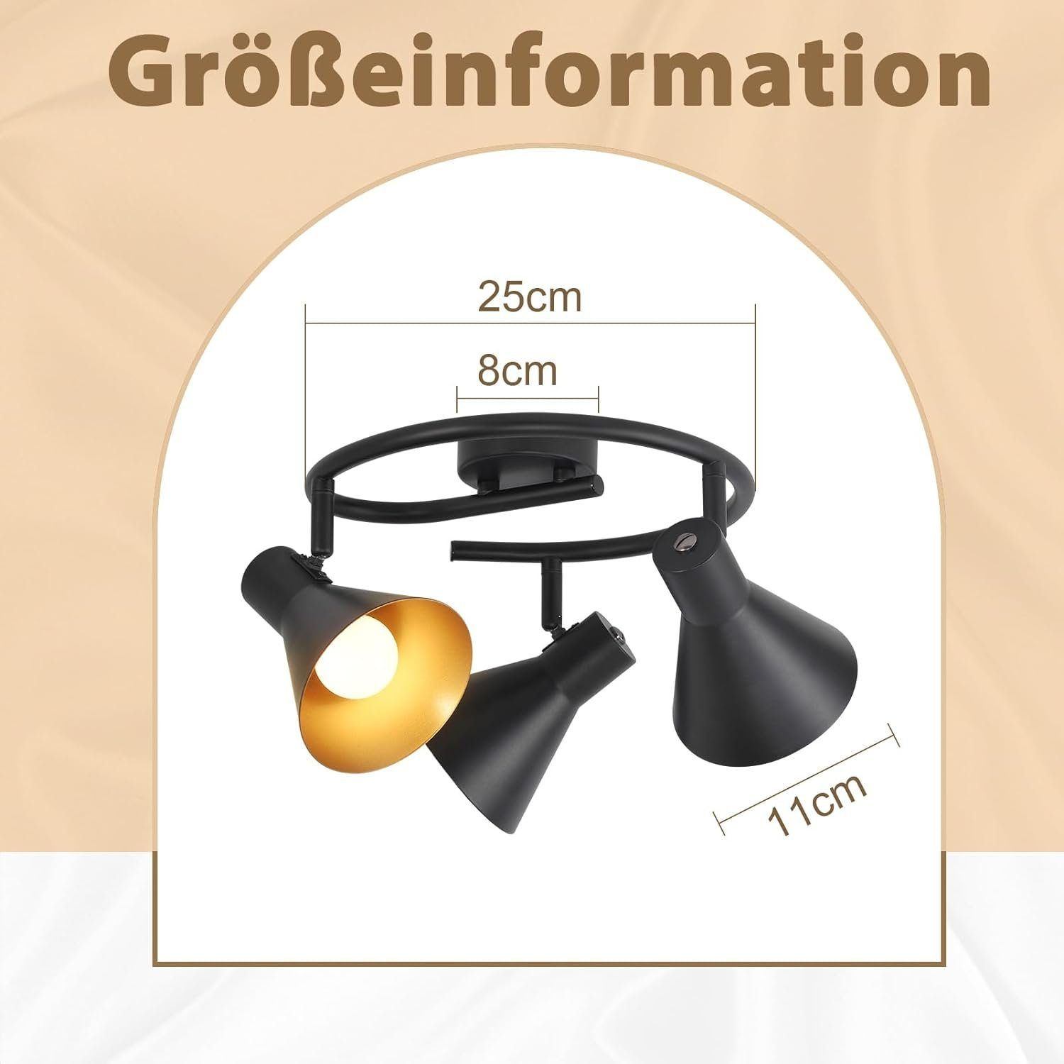 Obraz przedstawia czarny reflektor z wymiarami, pokazując rozmiar oprawy oświetleniowej.