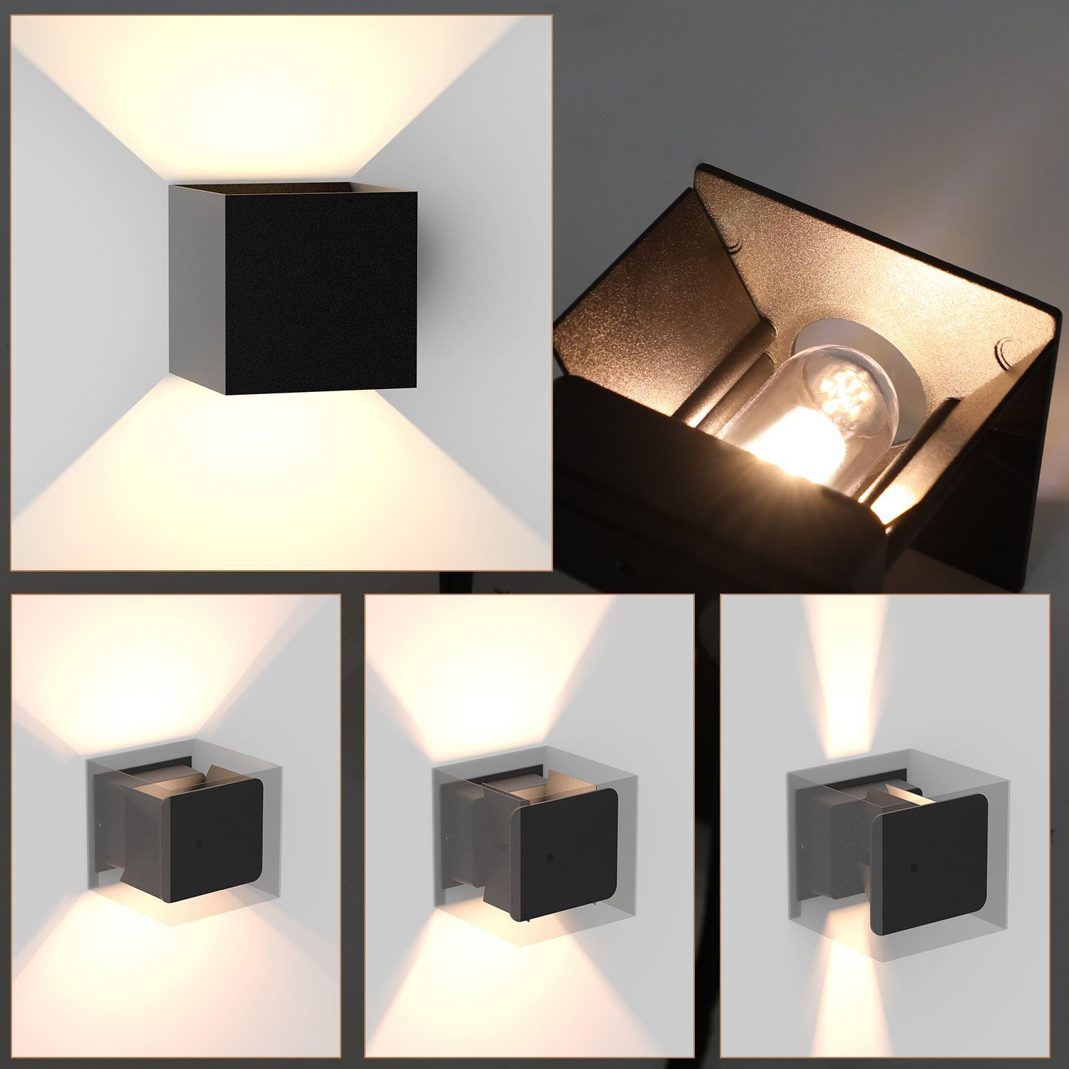 Wiele lamp zewnętrznych na białym tle. Czarne, sześcienne światła.