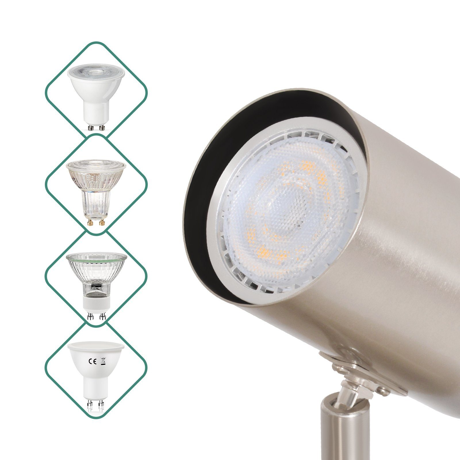 Reflektor z różnymi rodzajami żarówek.