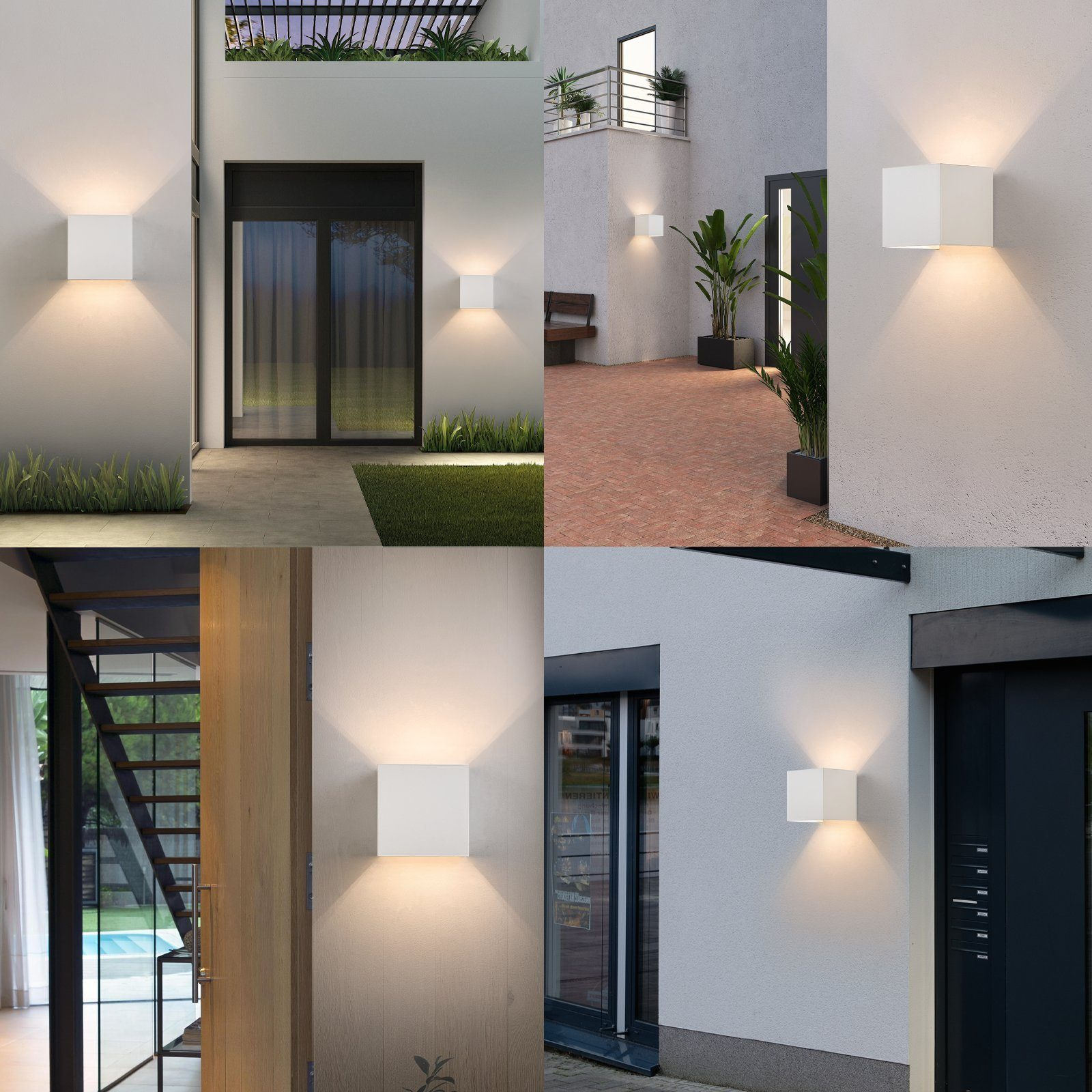 Außenleuchten auf weißem Hintergrund. Verschiedene Designs und Installationen.