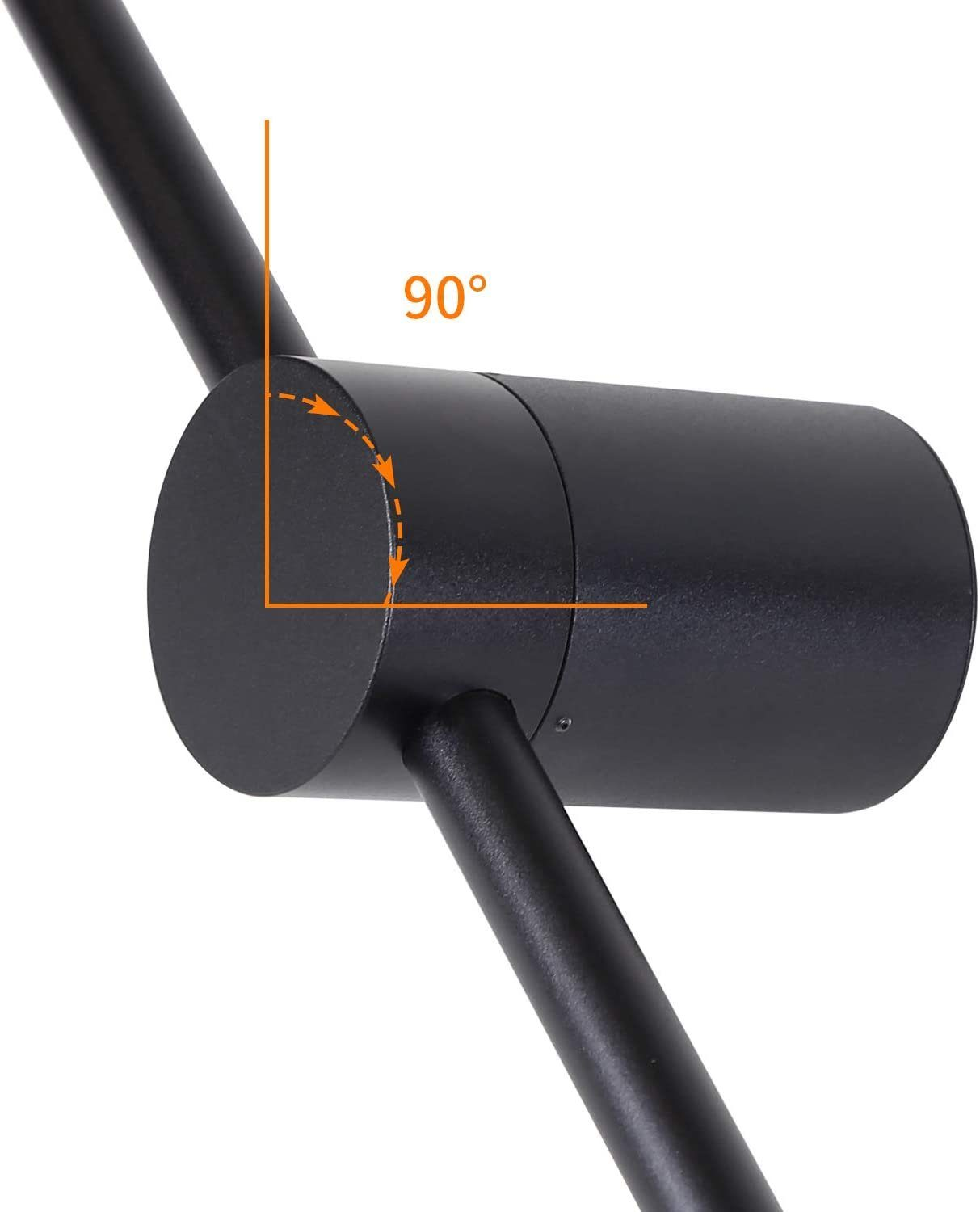 Czarny reflektor pokazuje kąt obrotu 90 stopni.