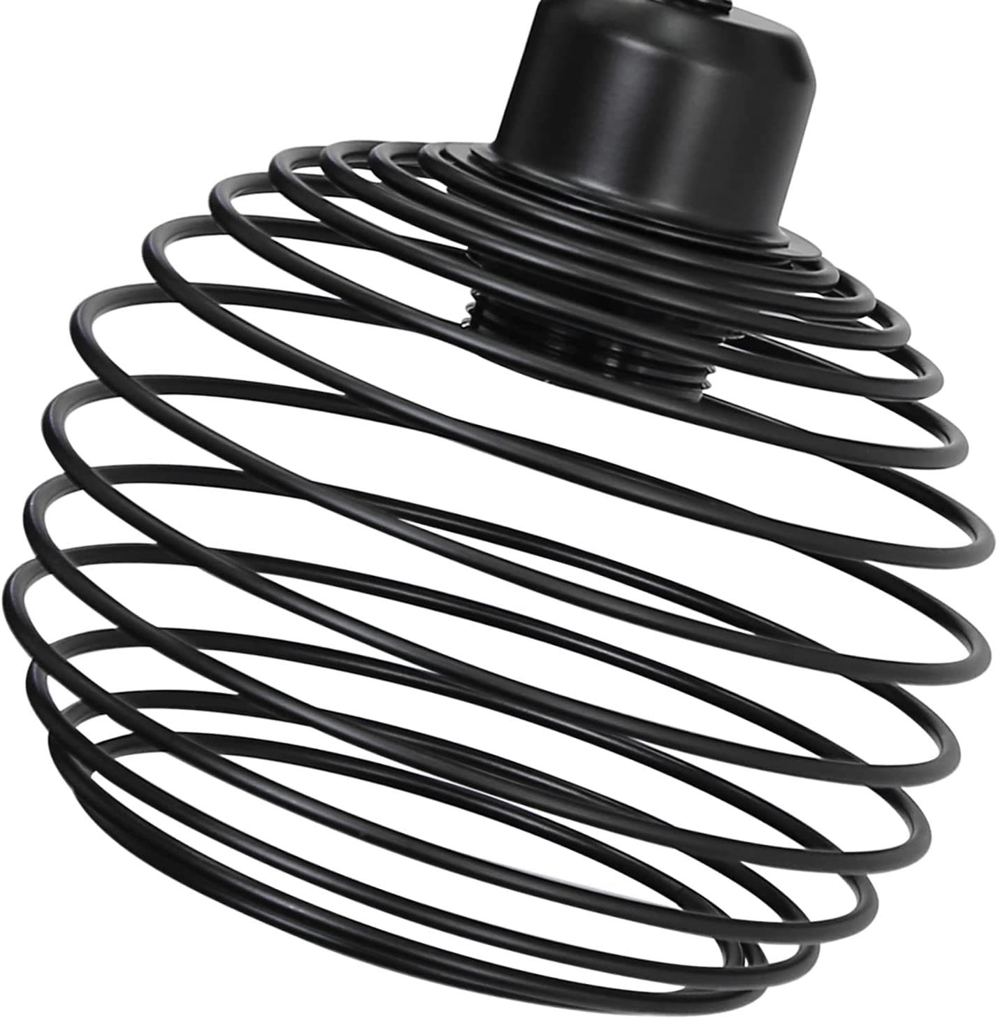 Czarny metalowy klosz w kształcie spirali na białym tle. To zbliżenie.