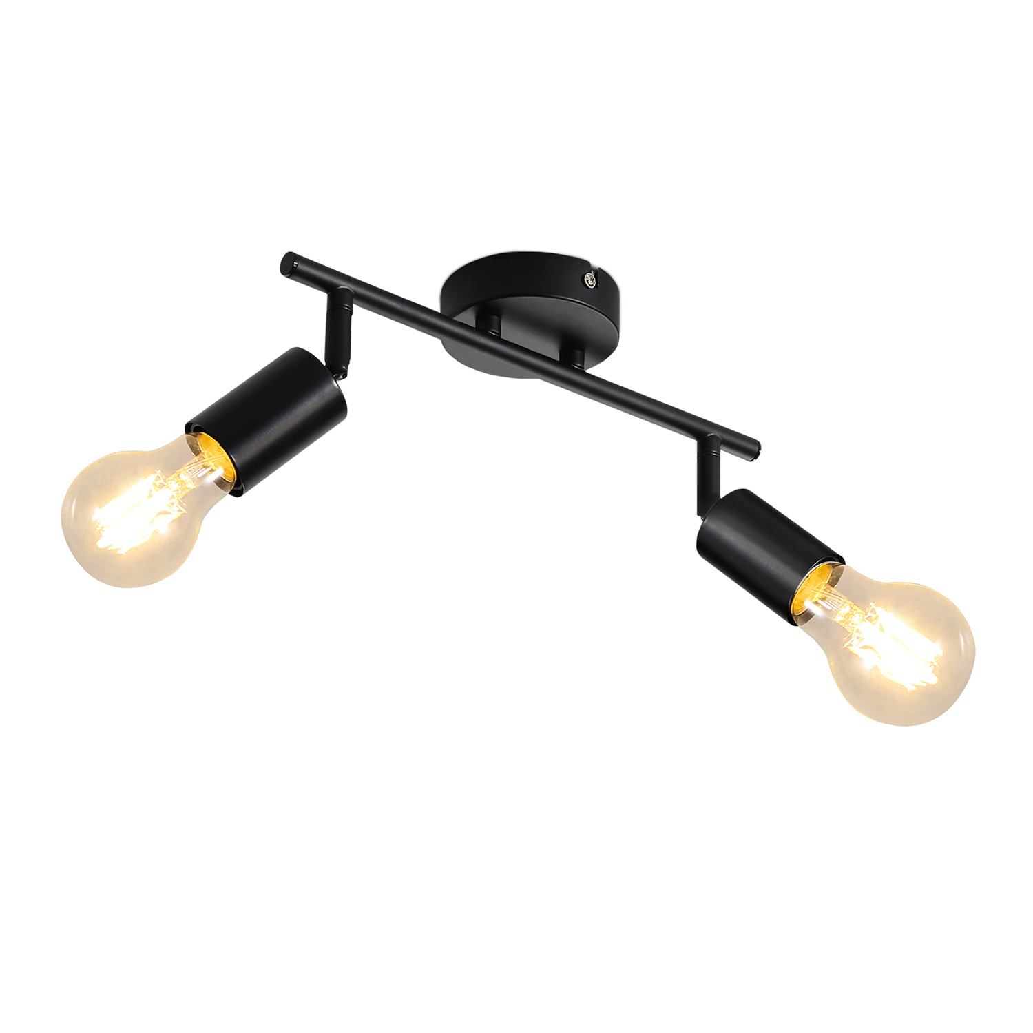 Czarna oprawa oświetleniowa z dwoma żarówkami.