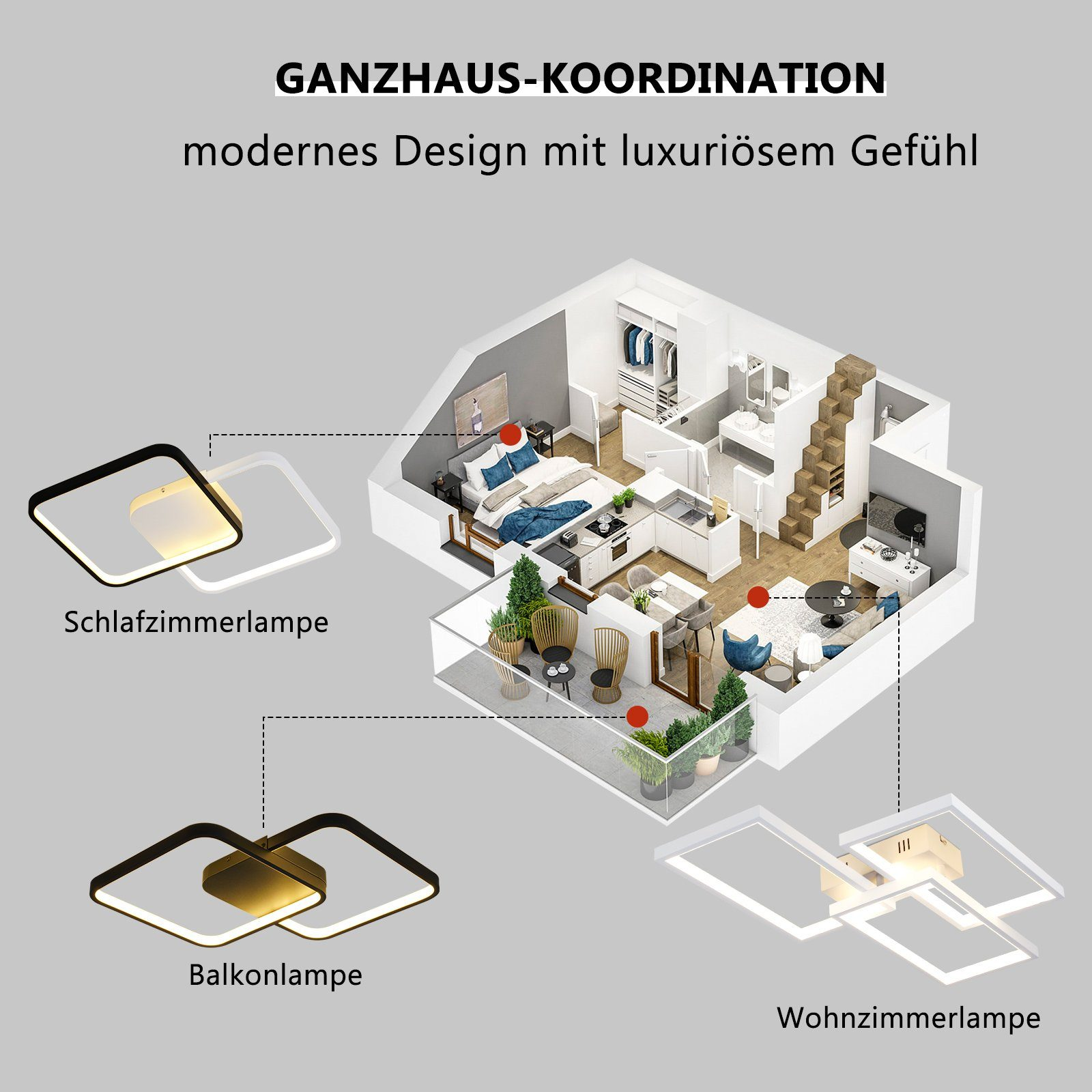 Układ architektoniczny domu, pokazujący różne rodzaje świateł.