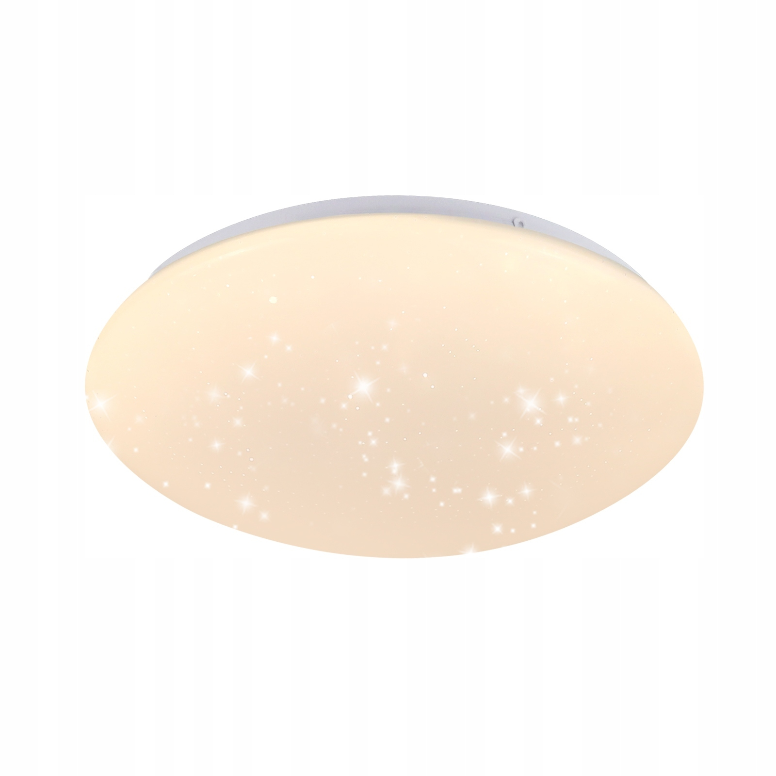 Owalna lampa sufitowa z wzorem gwiazd emitującym ciepłe światło.