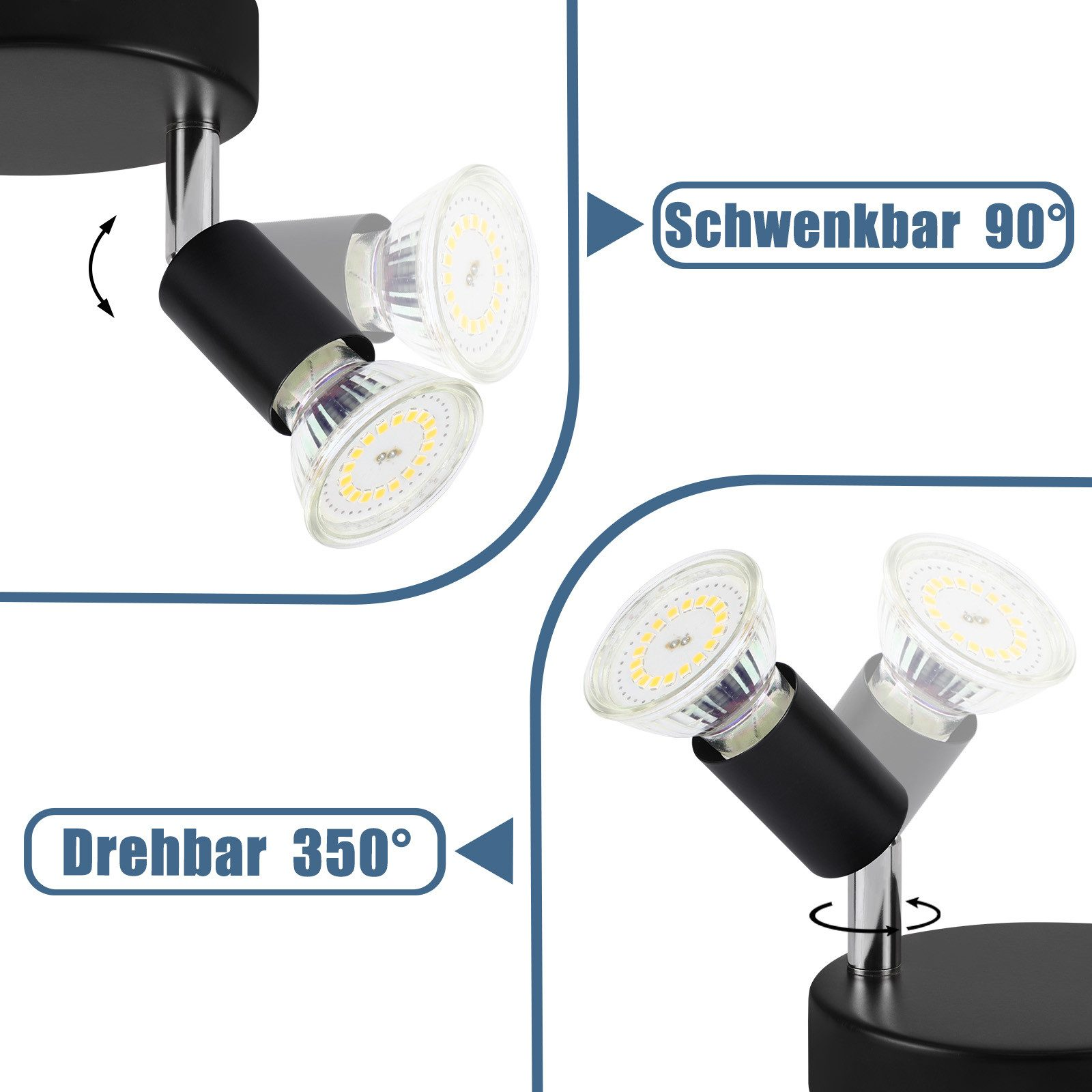 Dwa czarne reflektory, które można obracać i rotować.