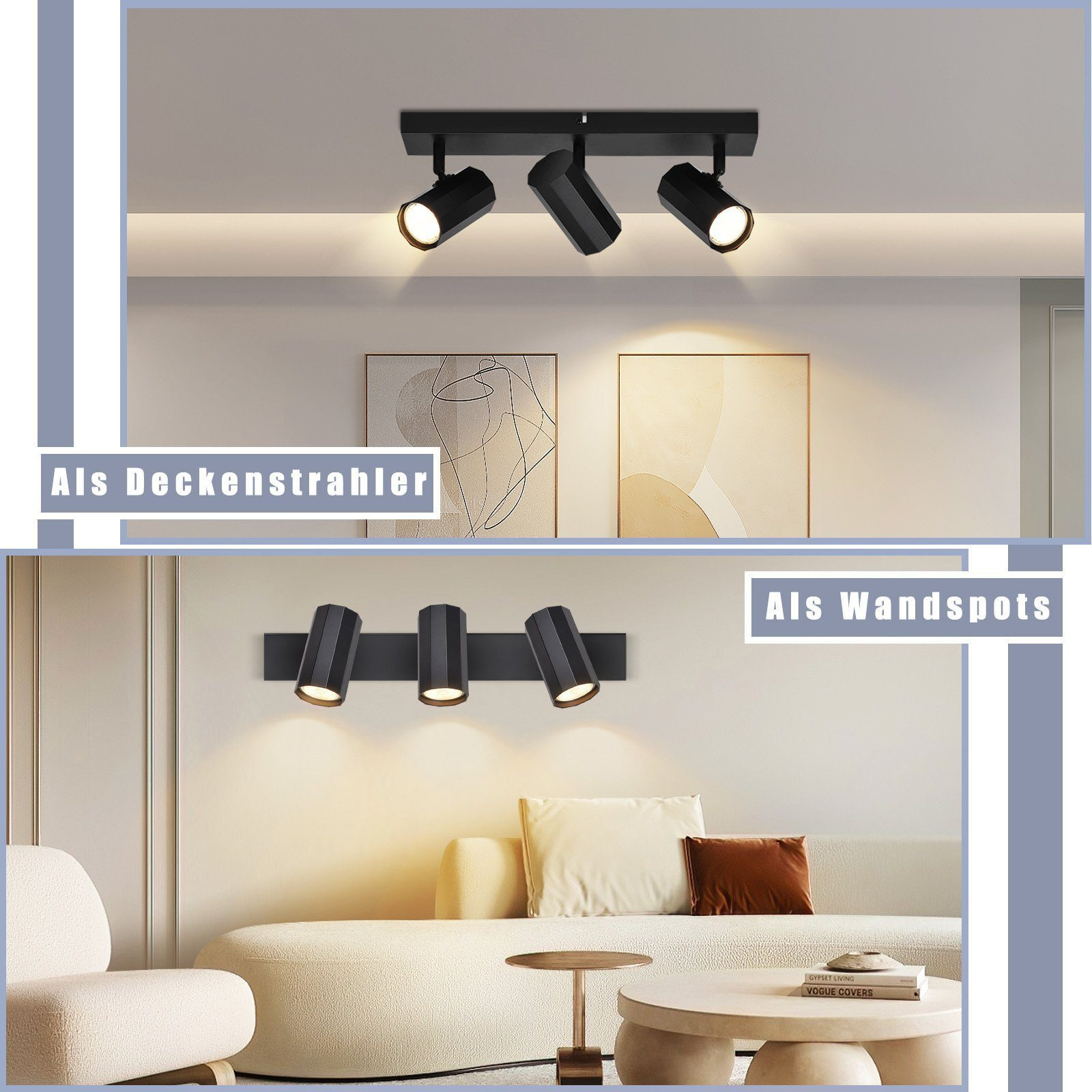 Reflektory na suficie i ścianie. Tekst: jako reflektory ścienne, jako reflektory sufitowe.