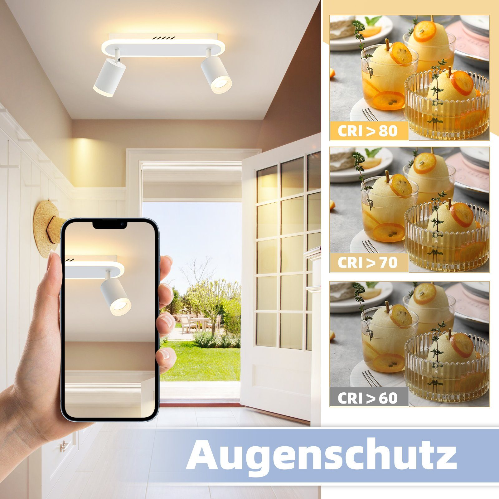 Dłoń trzymająca telefon pokazujący światła, z próbkami napojów i diagramami po prawej stronie.