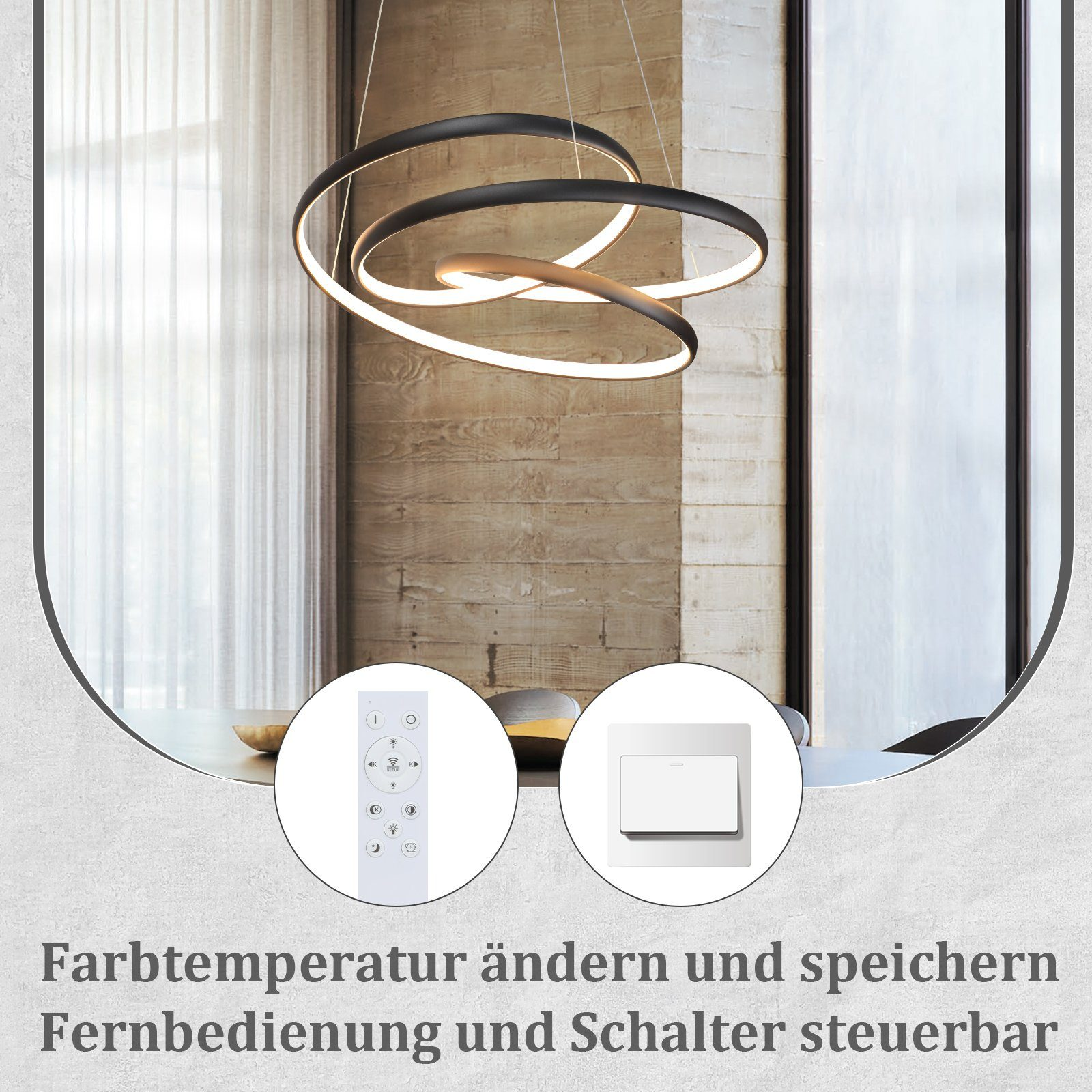 Nowoczesna lampa sufitowa z pilotem i włącznikiem światła.