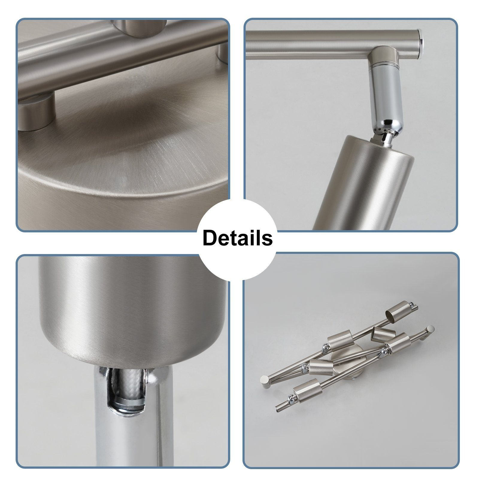 Zbliżenia detali metalowej oprawy oświetleniowej, pokazujące różne części.