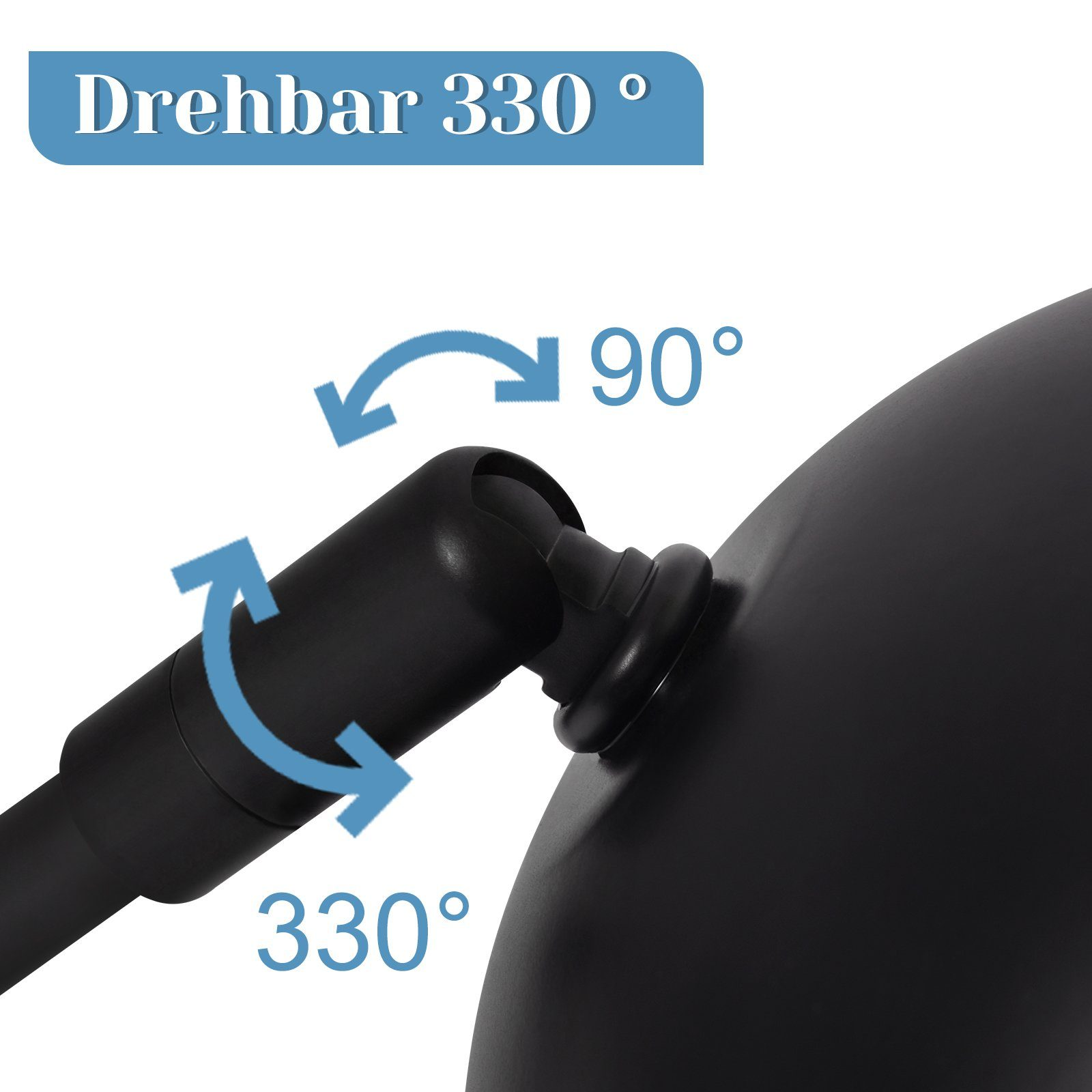 Zbliżenie czarnego reflektora ze strzałkami wskazującymi obrót o 90 i 330 stopni.