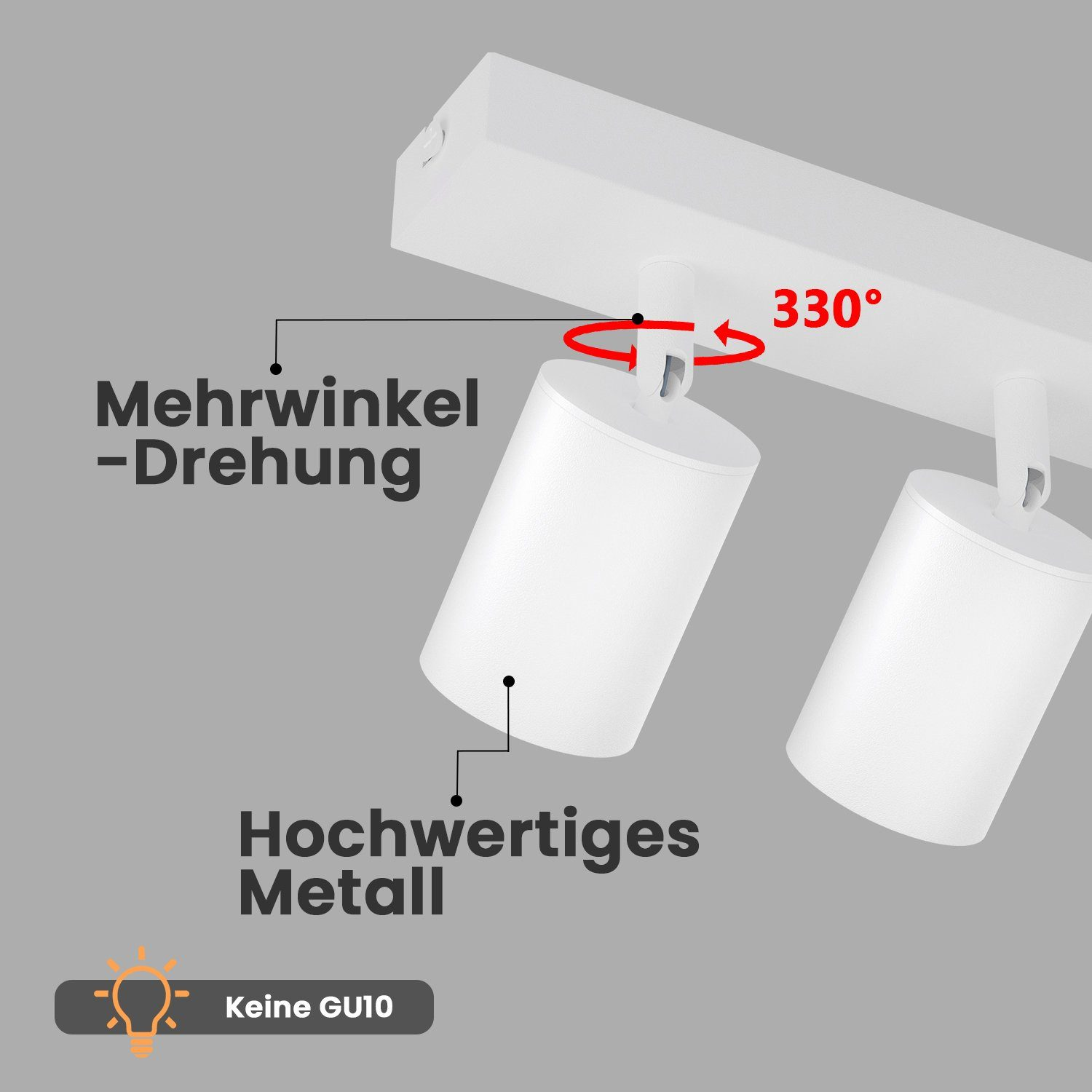 Białe reflektory na szarym tle. Zaznaczone są kątem obrotu 330 stopni.