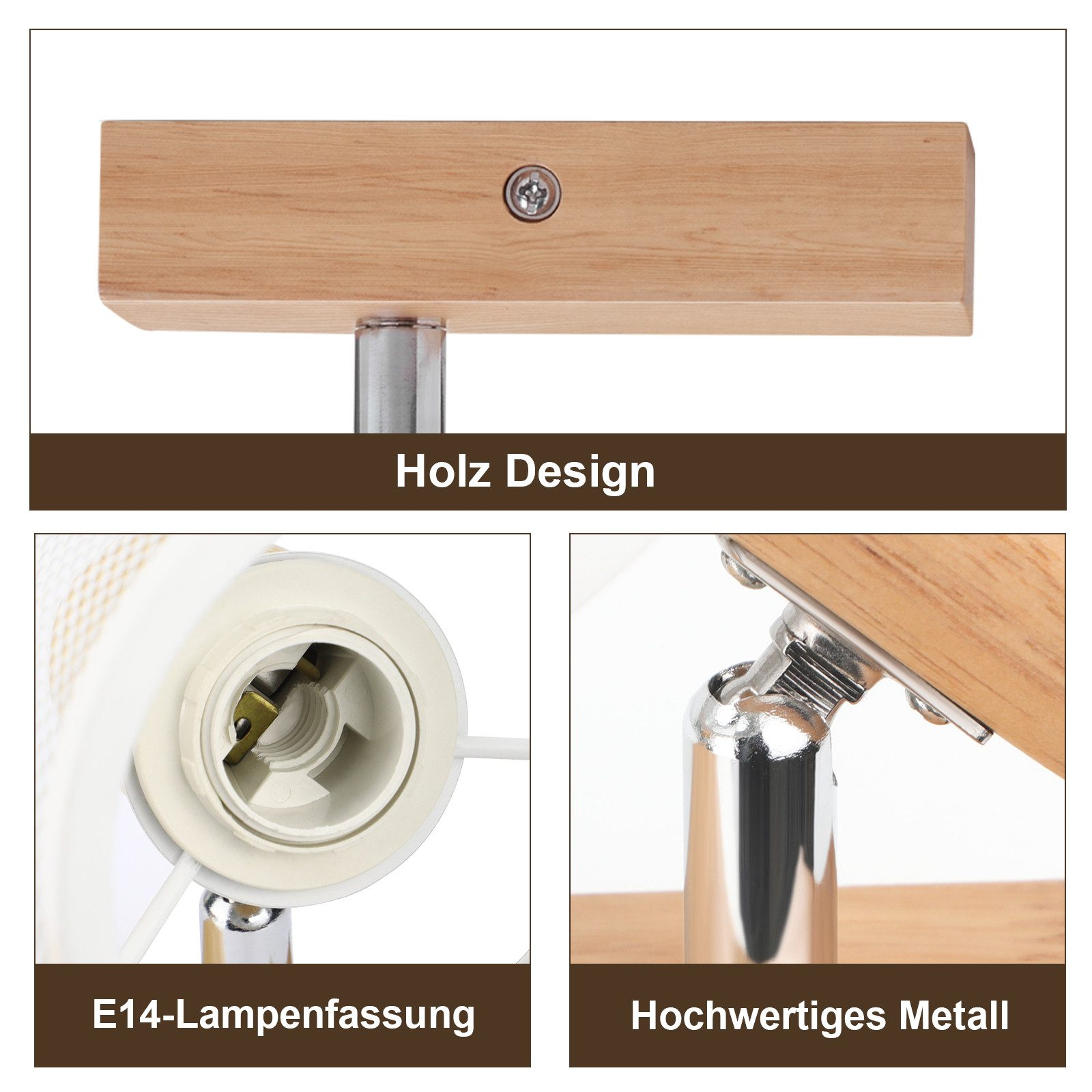 Zbliżenia drewnianej podstawy lampy i oprawki żarówki z uchwytem.