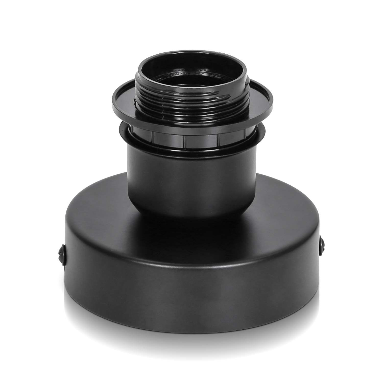 Czarna oprawka żarówki pokazana w studio na białym tle.