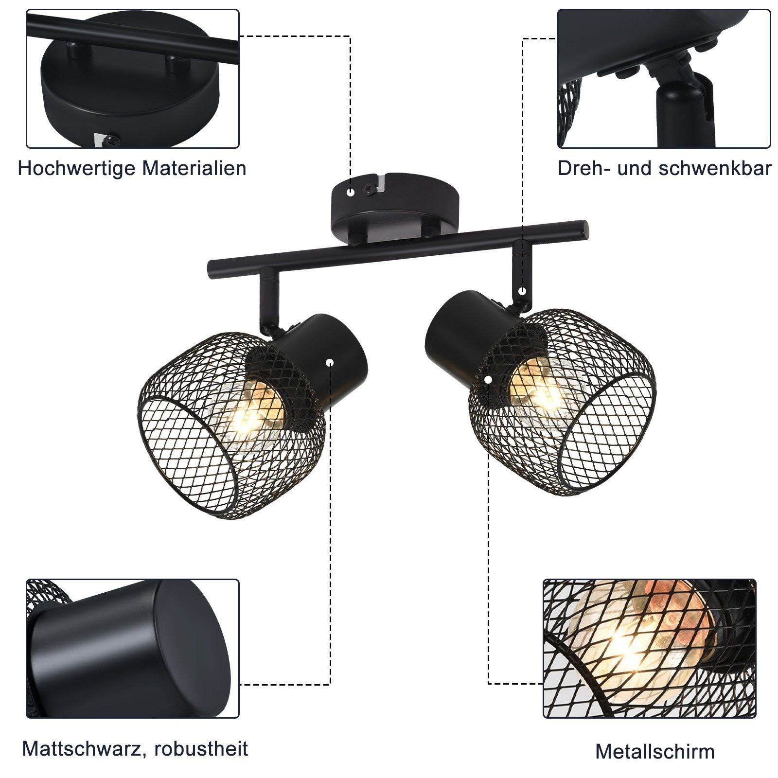 Czarne reflektory z czarną metalową siatką. Obraz pokazuje szczegóły reflektora.