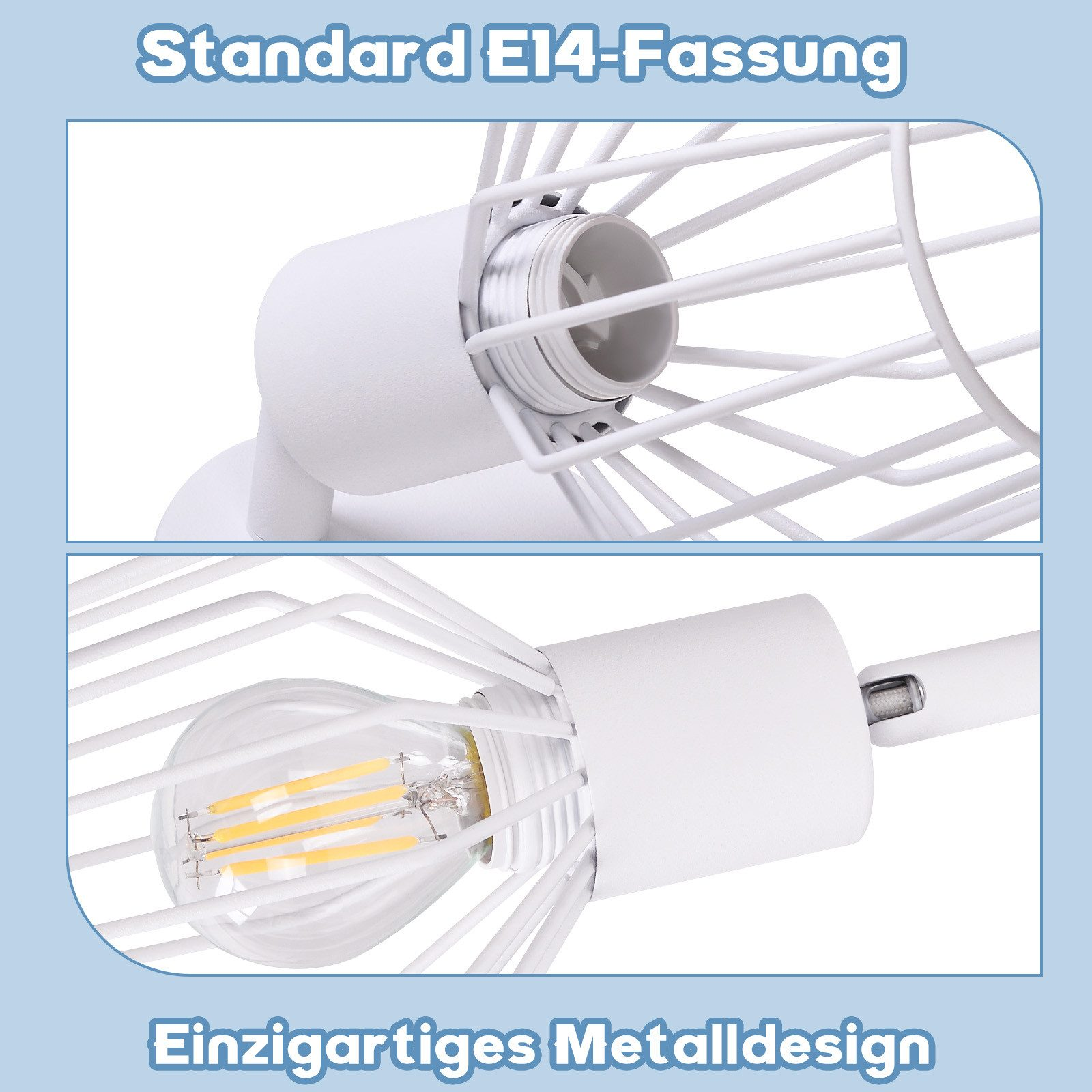 Zbliżenie białej lampy szynowej ze szczegółami żarówki i jej metalowej klatki.