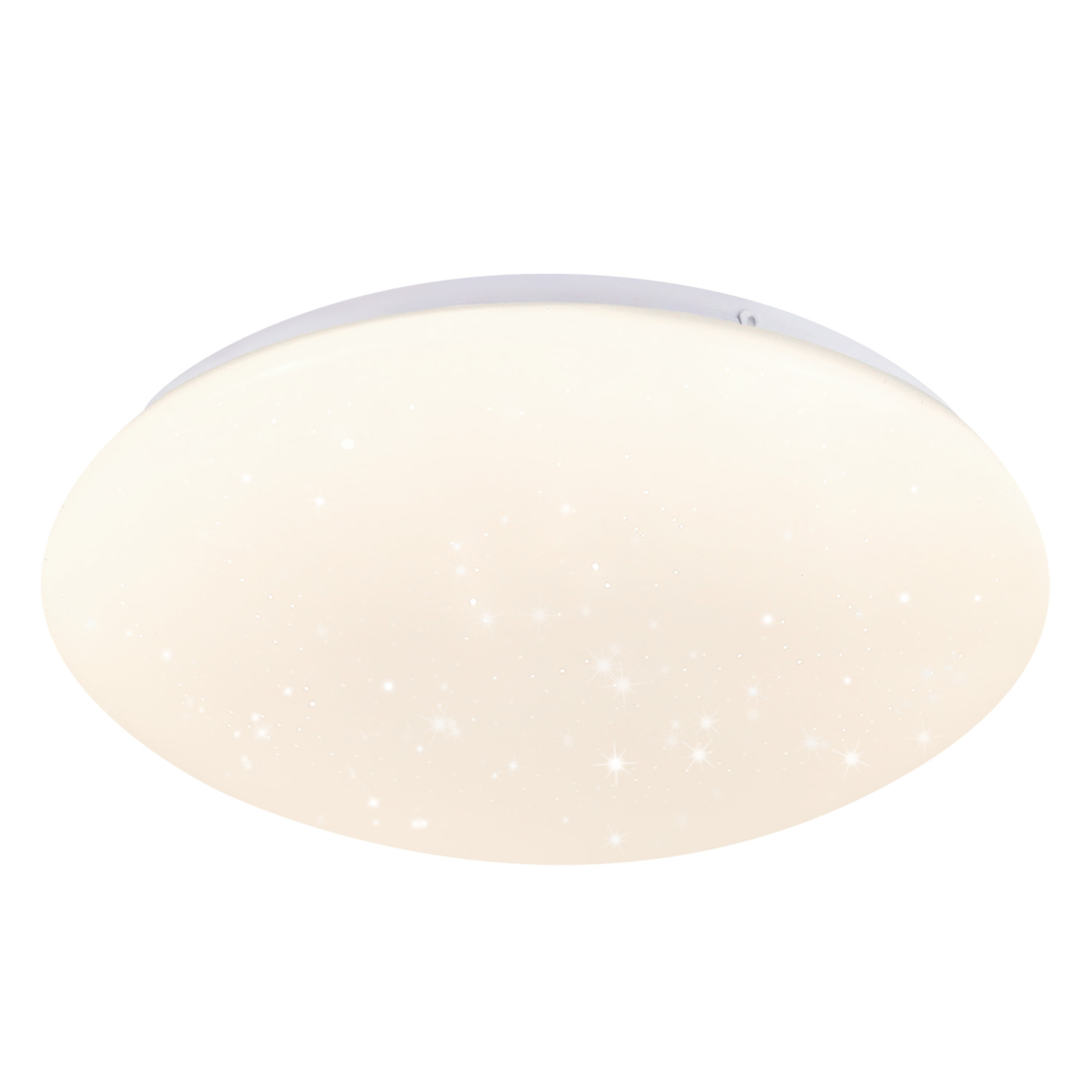 Owalna biała lampa sufitowa z efektem błyszczenia.