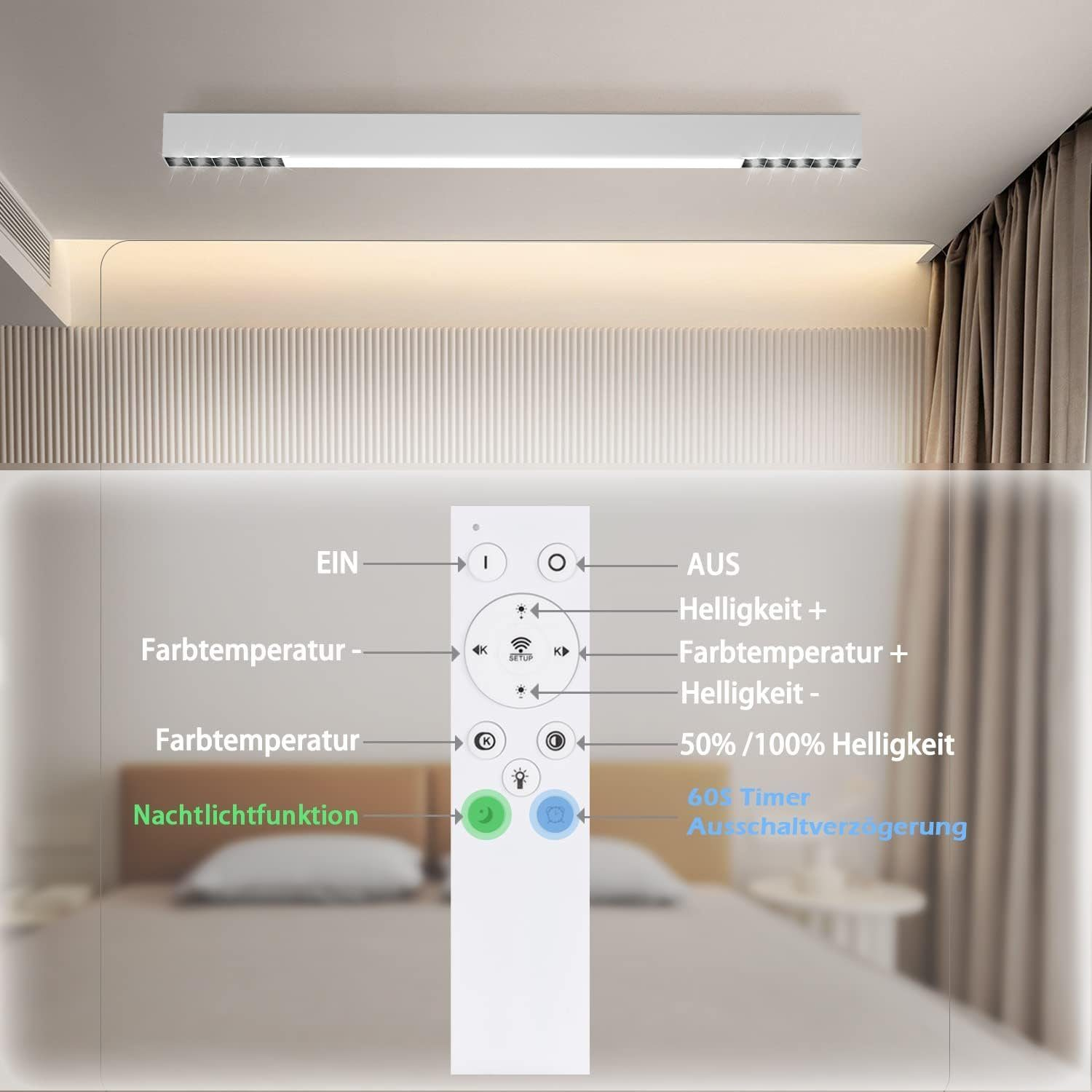 Pilot z przyciskami do sterowania światłem. Tekst jest po niemiecku.