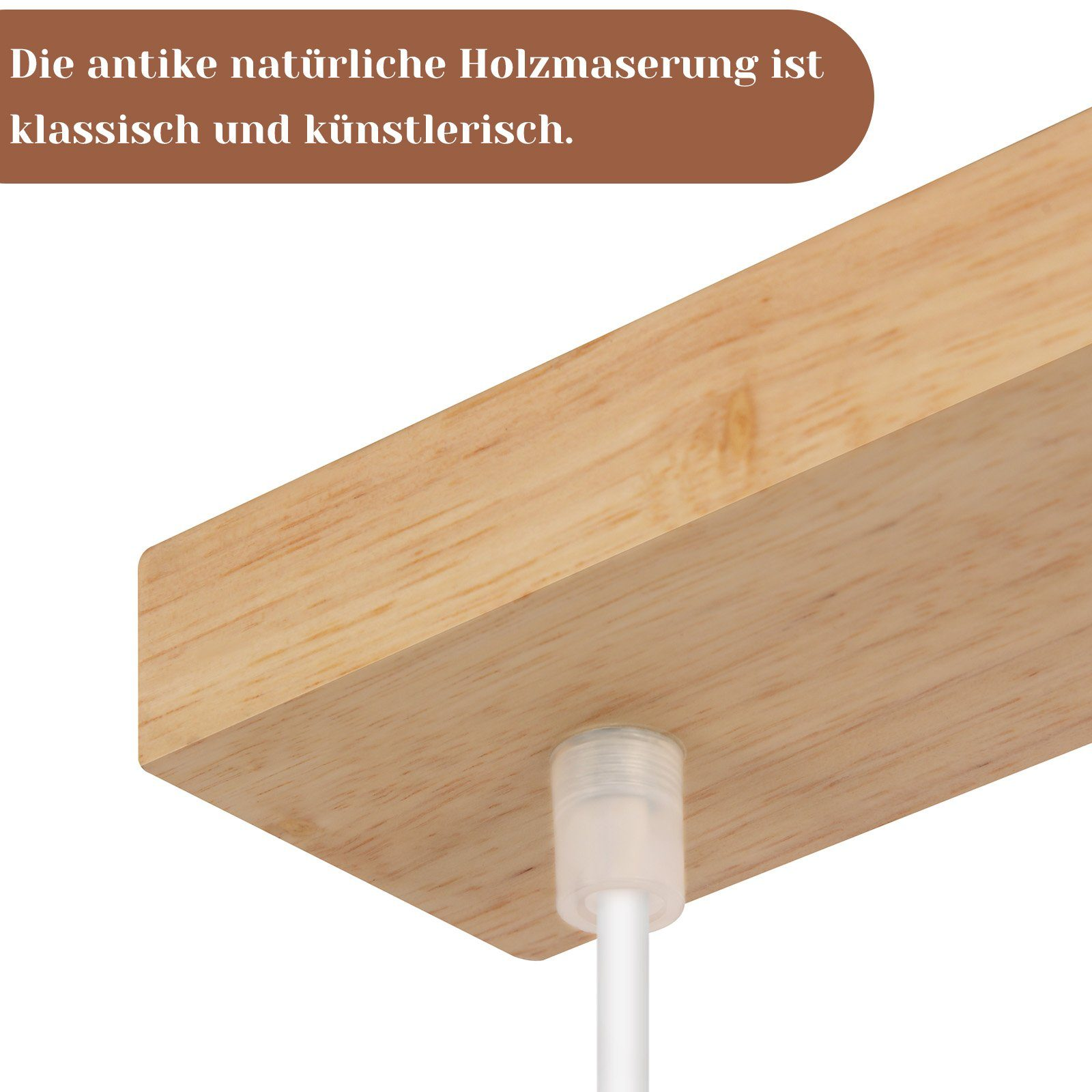 Primo piano di trave in legno con tubo bianco. Il legno ha venature naturali.