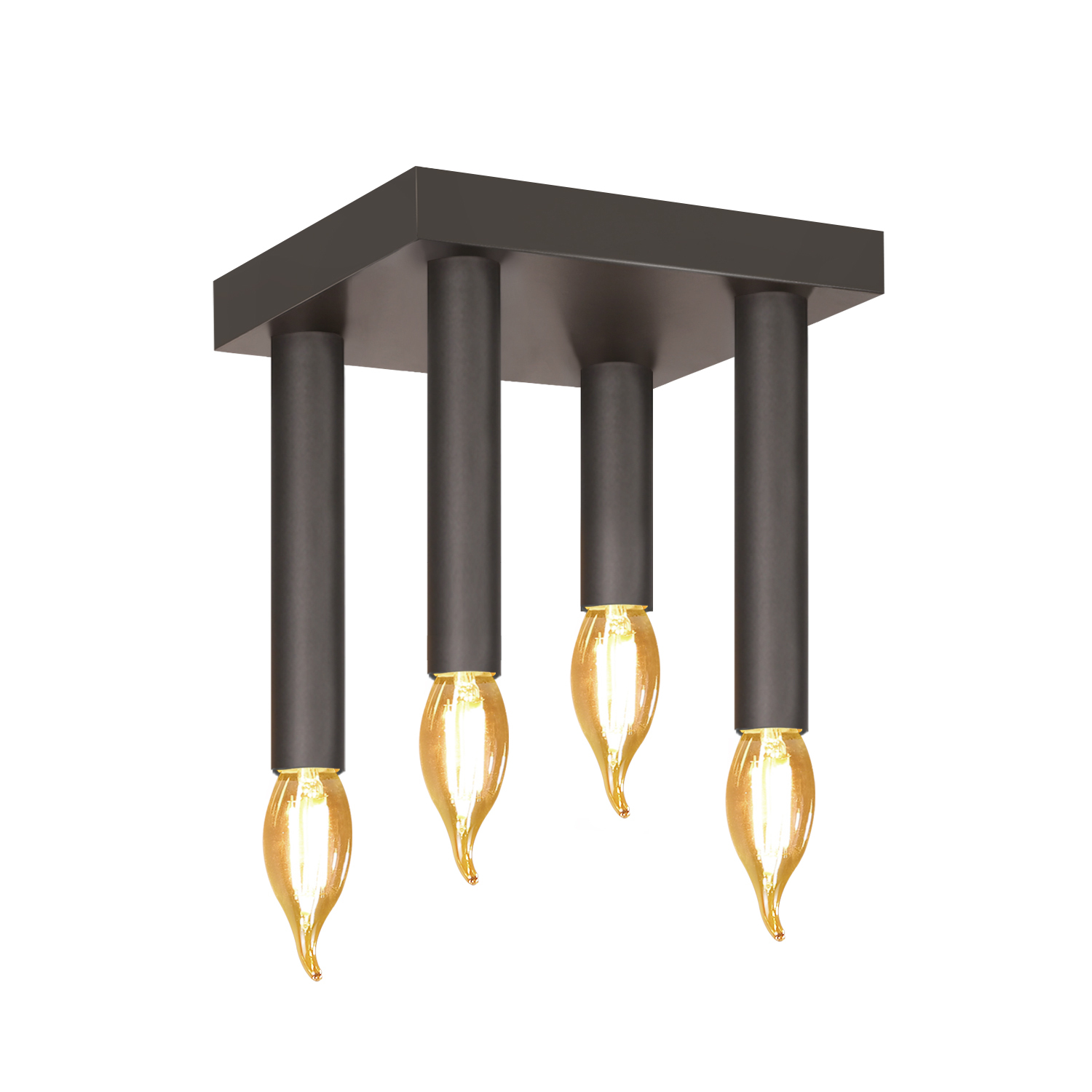 Lampada da soffitto con quattro luci a sospensione con lampadine decorative.
