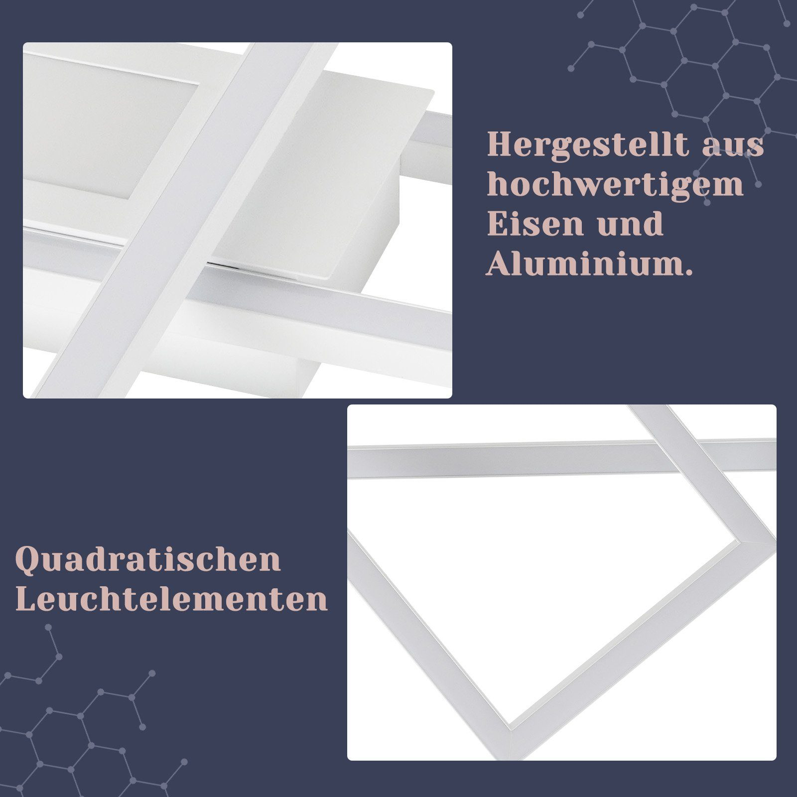 Zbliżenie lampy sufitowej. Wykonana z żelaza i aluminium.