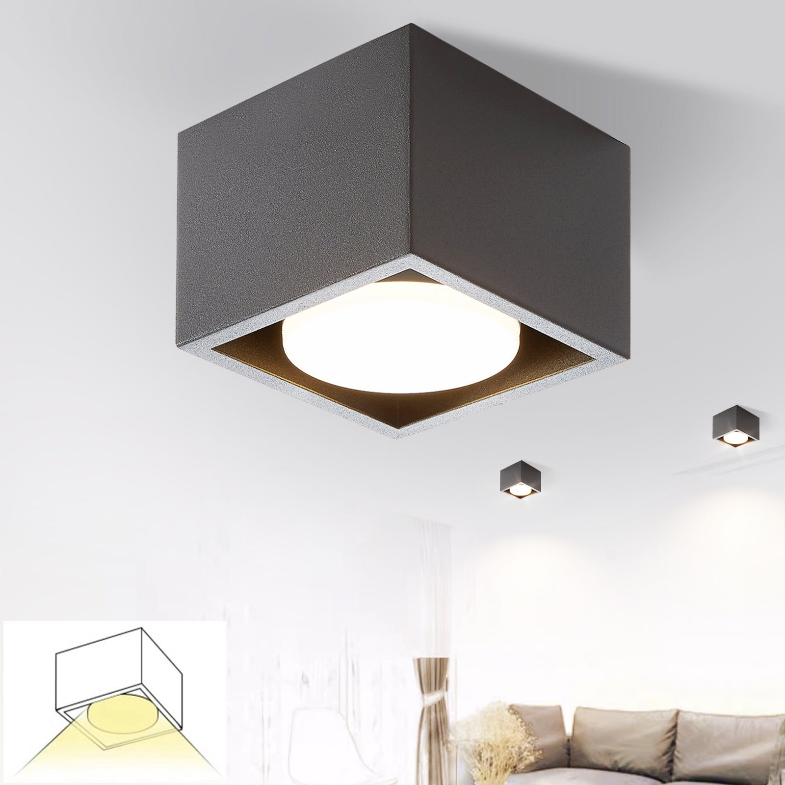Luci a soffitto e a parete. Molteplici viste dell'illuminazione, che mostrano la versatilità del prodotto.