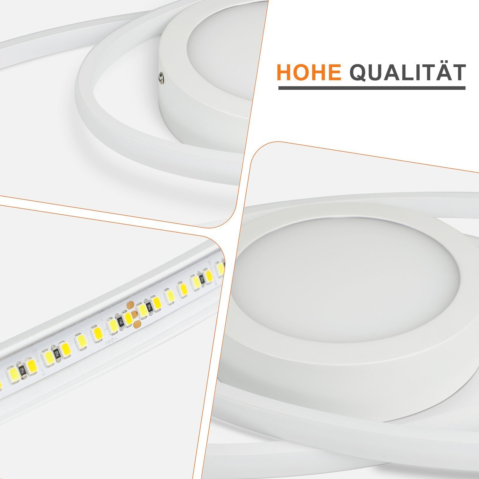 Białe światła LED z białą ramą i tekstem "HOHE QUALITÄT".