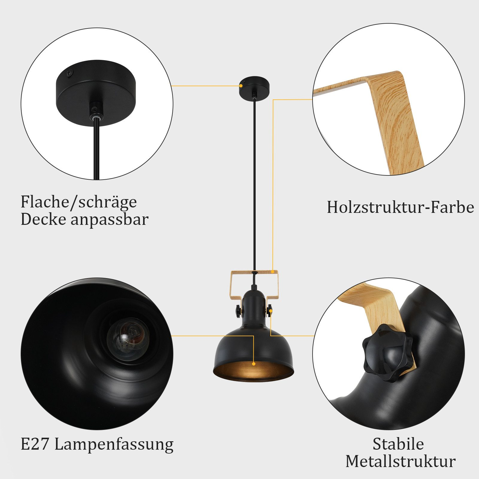 Zbliżenie czarnej lampy wiszącej. Światło pokazuje szczegóły, takie jak lampa i metalowa konstrukcja.