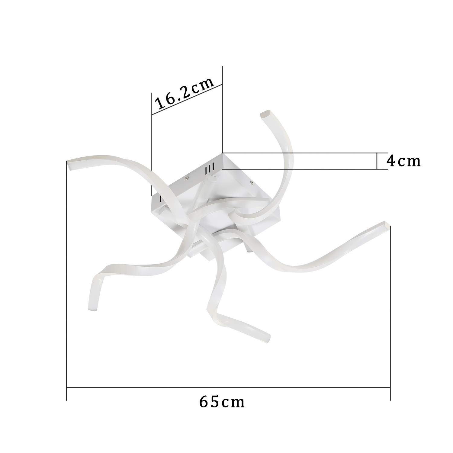 Un apparecchio di illuminazione a soffitto bianco con dimensioni e base quadrata.