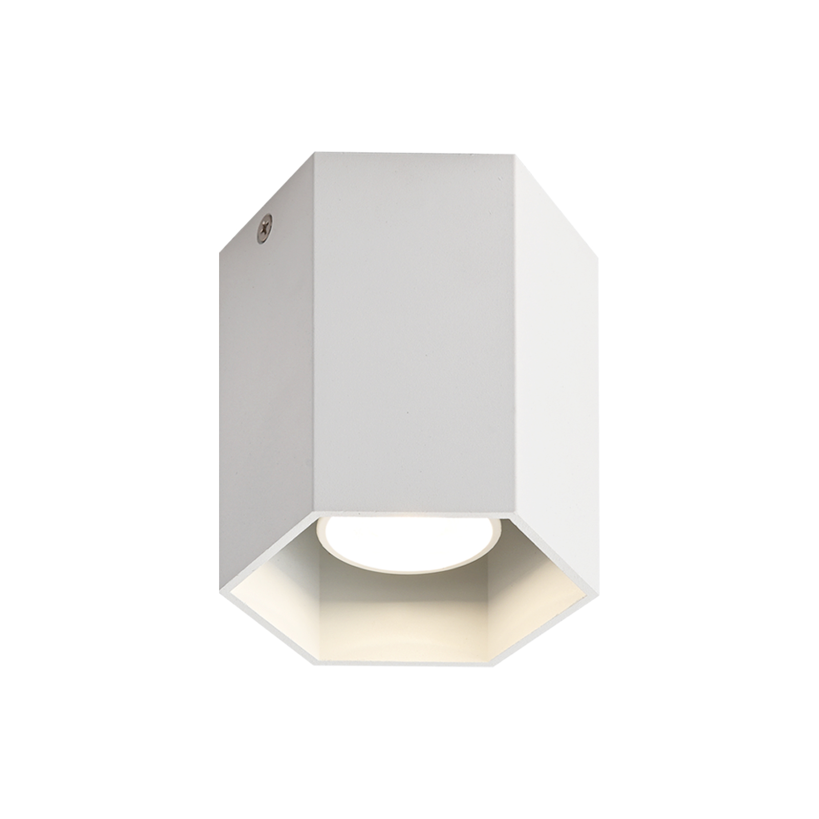 Apparecchio per illuminazione a soffitto esagonale bianco.