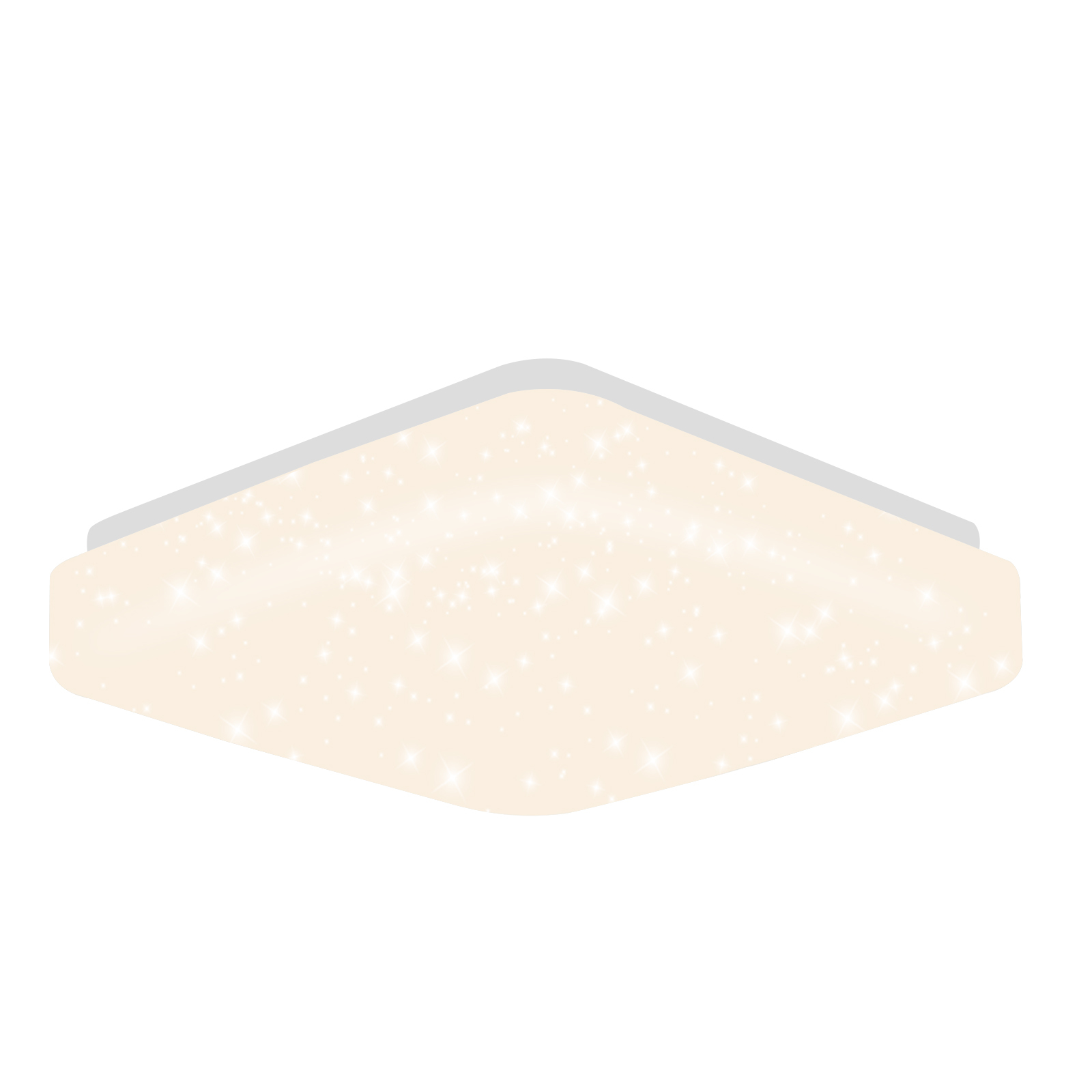Plafoniera quadrata con superficie emettitrice di luce, sfondo bianco.