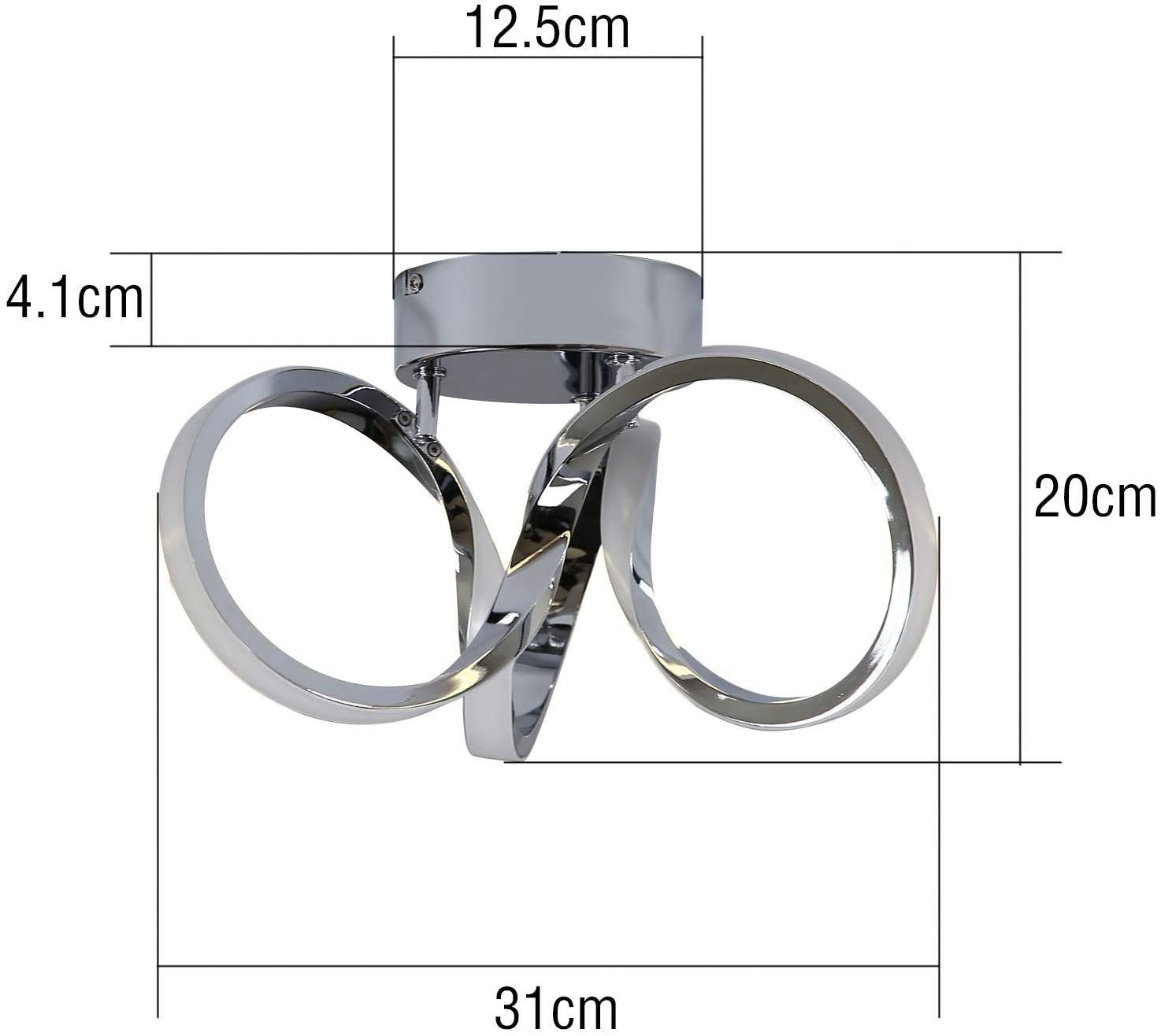 Lampada da soffitto cromata moderna con tre forme circolari e dimensioni.