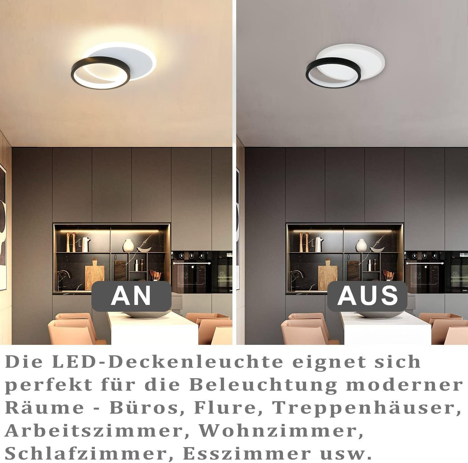Due immagini di una lampada da soffitto bianca, accesa e spenta, in una cucina moderna.