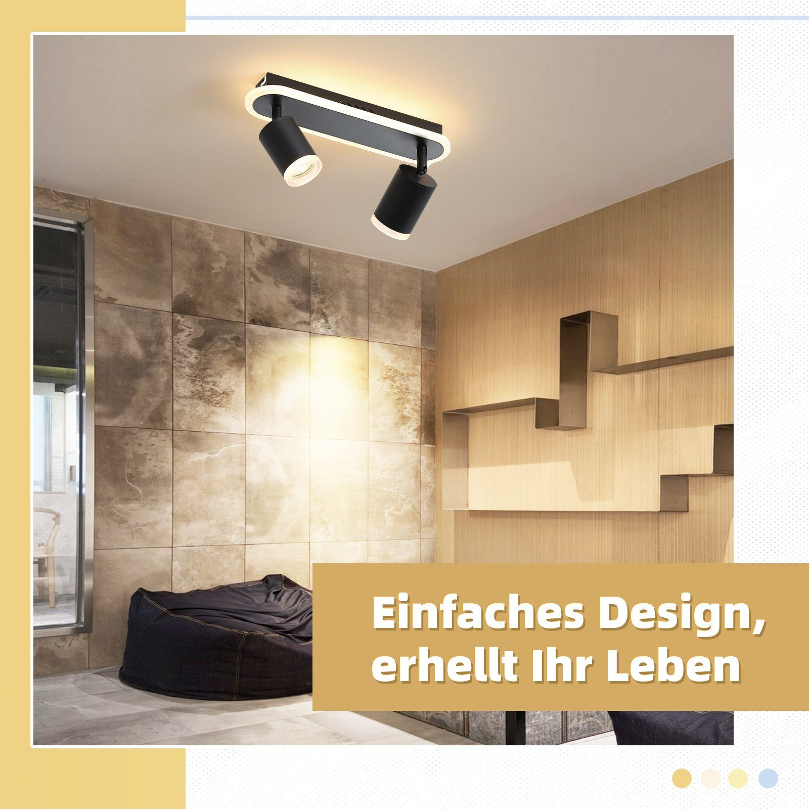 Faretto nero con due lampade su una barra nera. Presenta un design semplice e valorizza una stanza.