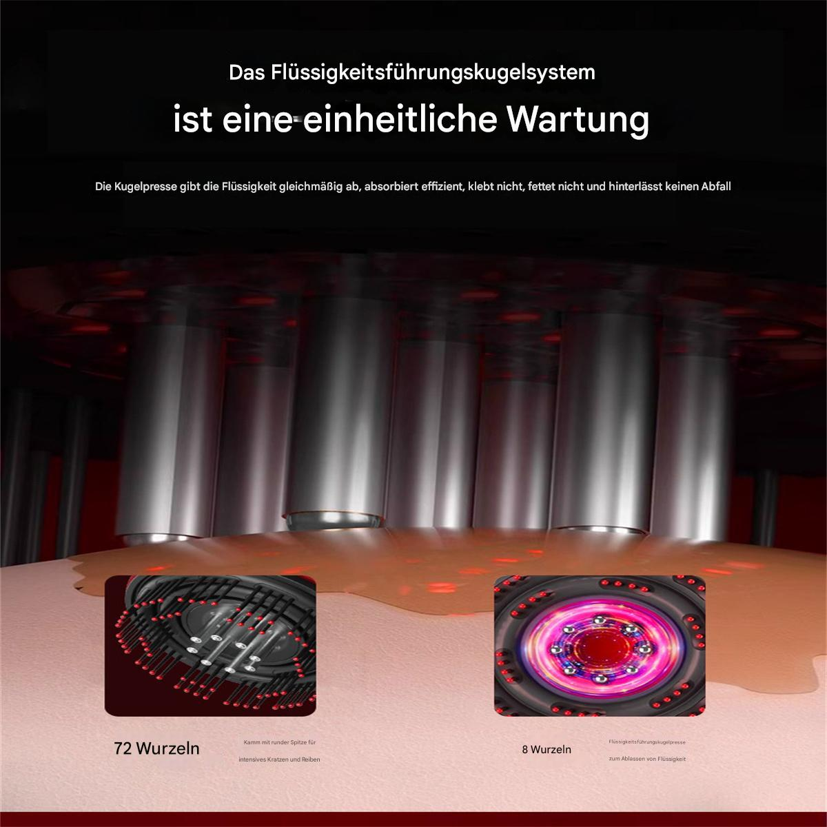Nahaufnahme eines Geräts mit zwei Illustrationen. Text über Flüssigkeitsfluss und Wurzelsysteme.