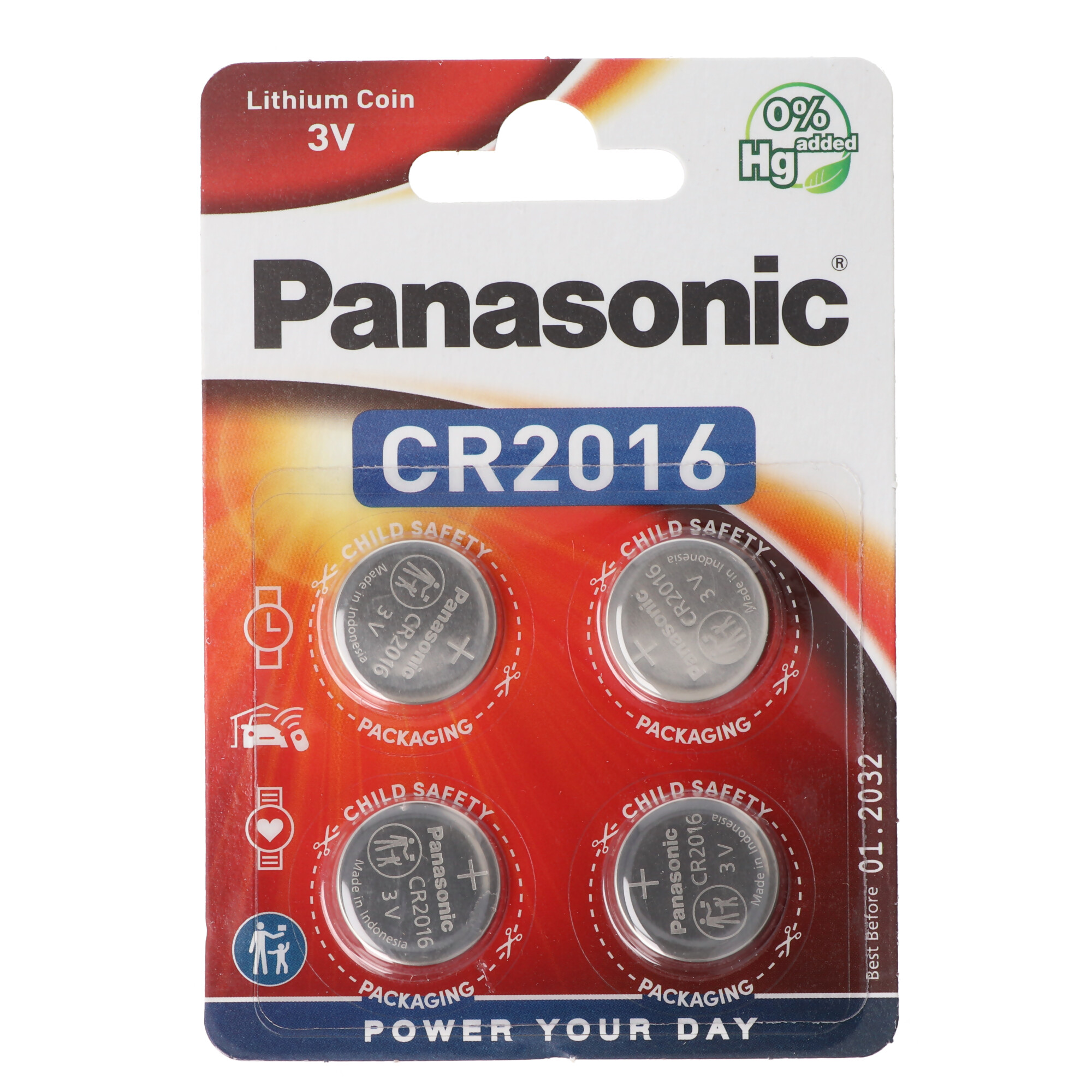 Opakowanie czterech baterii litowych CR2016.