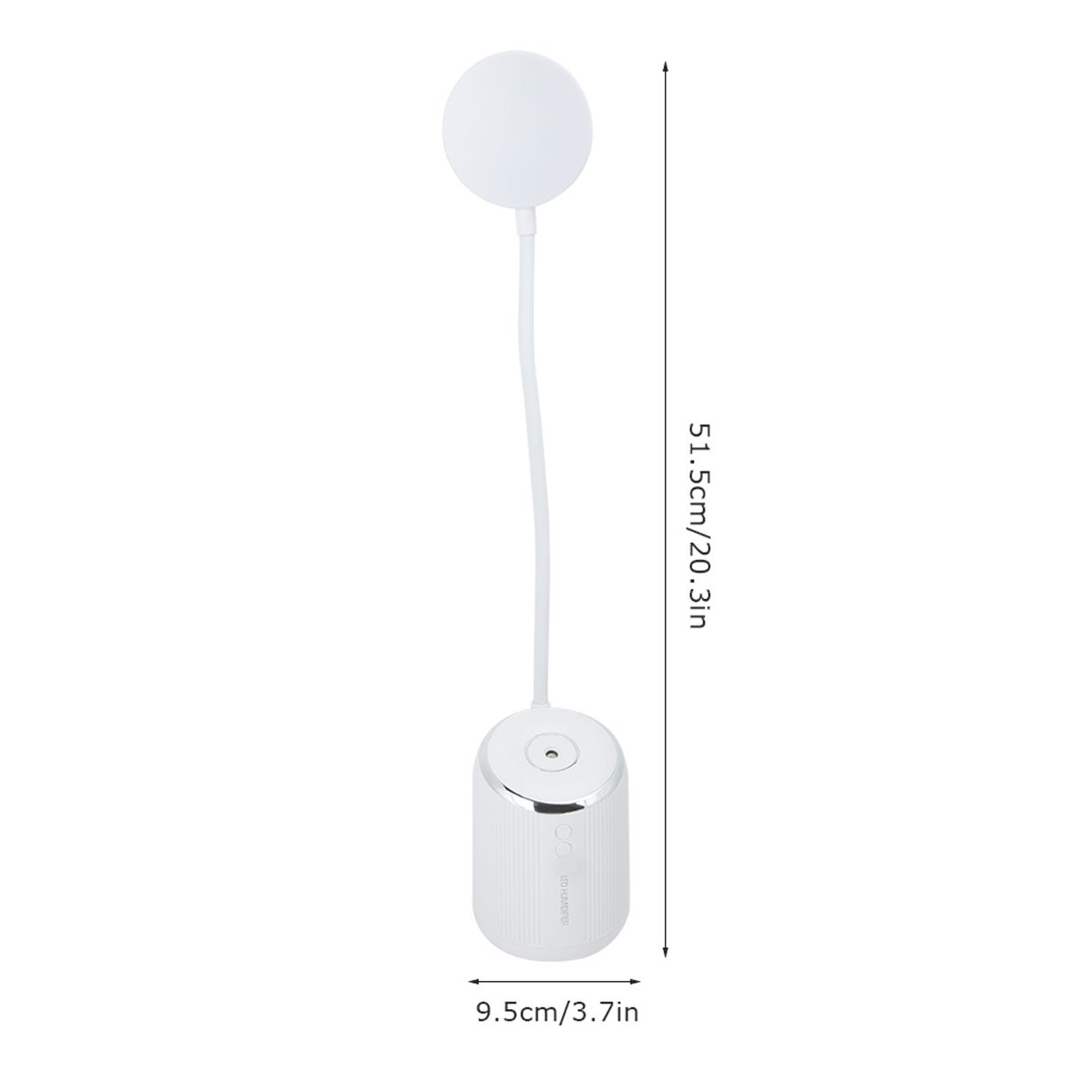 Eine weiße zylindrische Lampe mit flexiblem Hals und rundem Licht.
