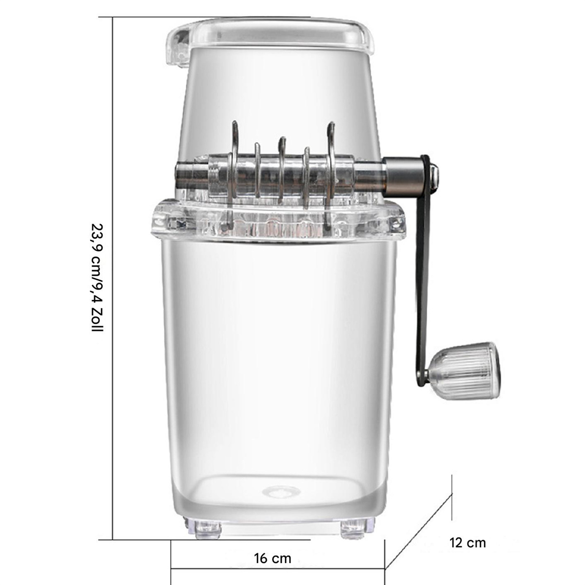 Transparenter Eisschaber mit Griff, Maße: 23,9 cm/9,4 Zoll, 16 cm, 12 cm.