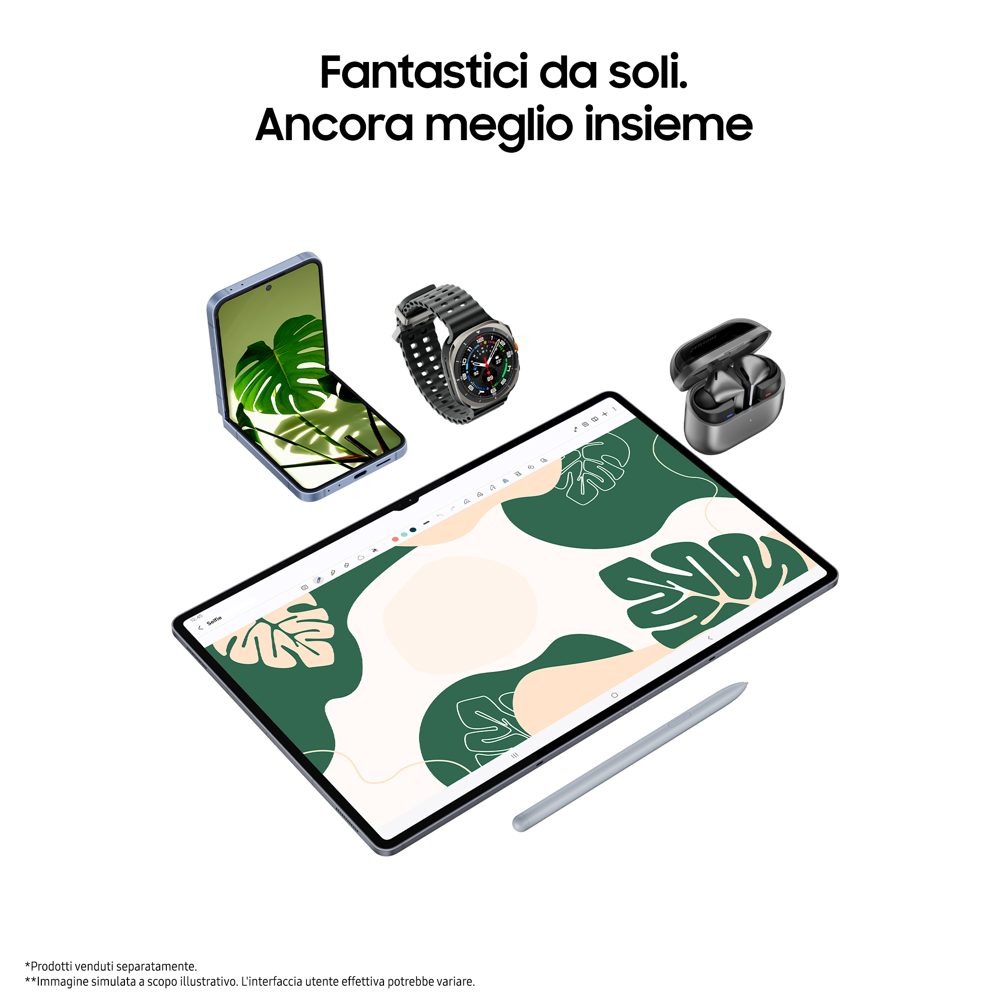 Tablet, zegarek i słuchawki. Pióro na ekranie tabletu. Białe tło.