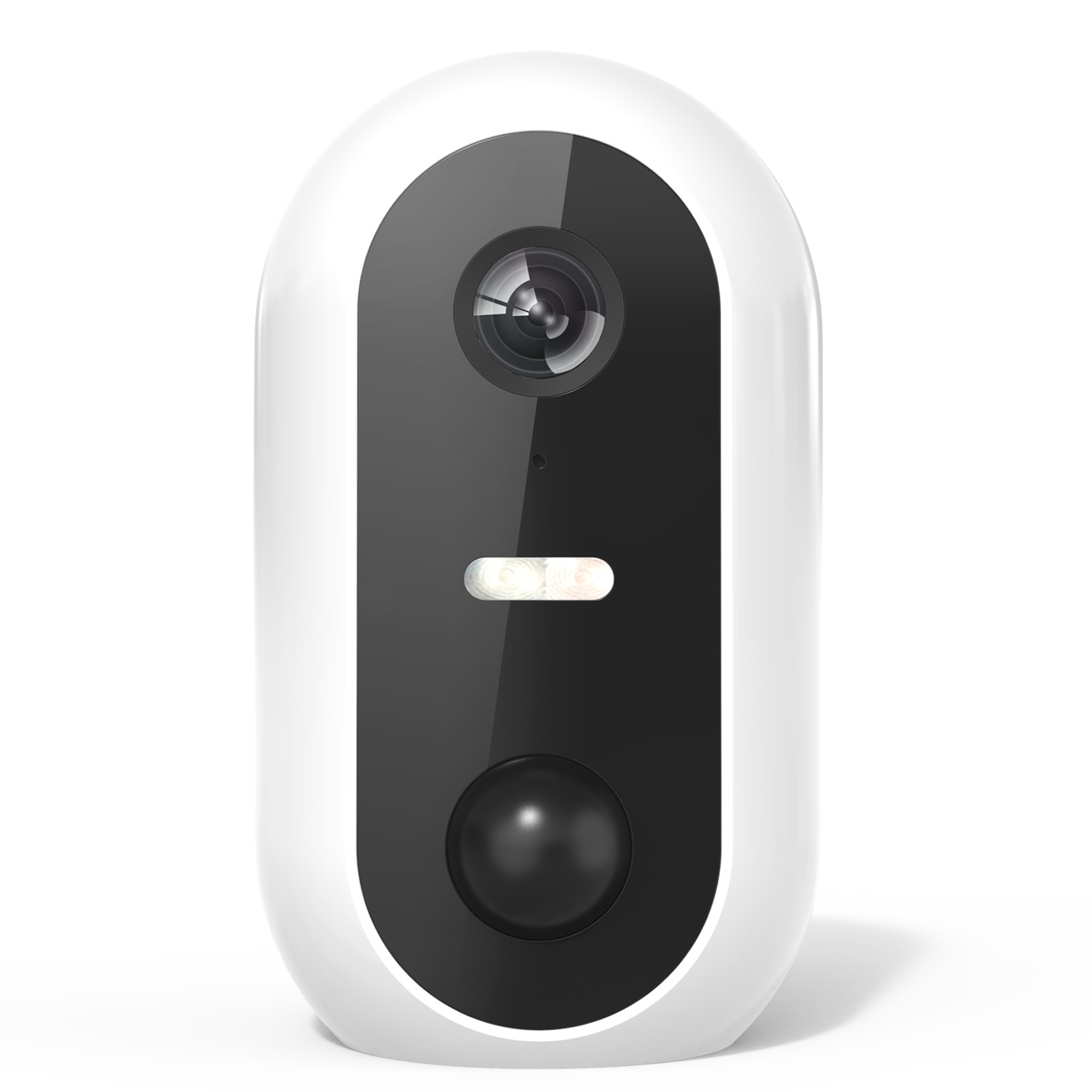 Biała, owalna kamera bezpieczeństwa z czarnym przodem i światłem.