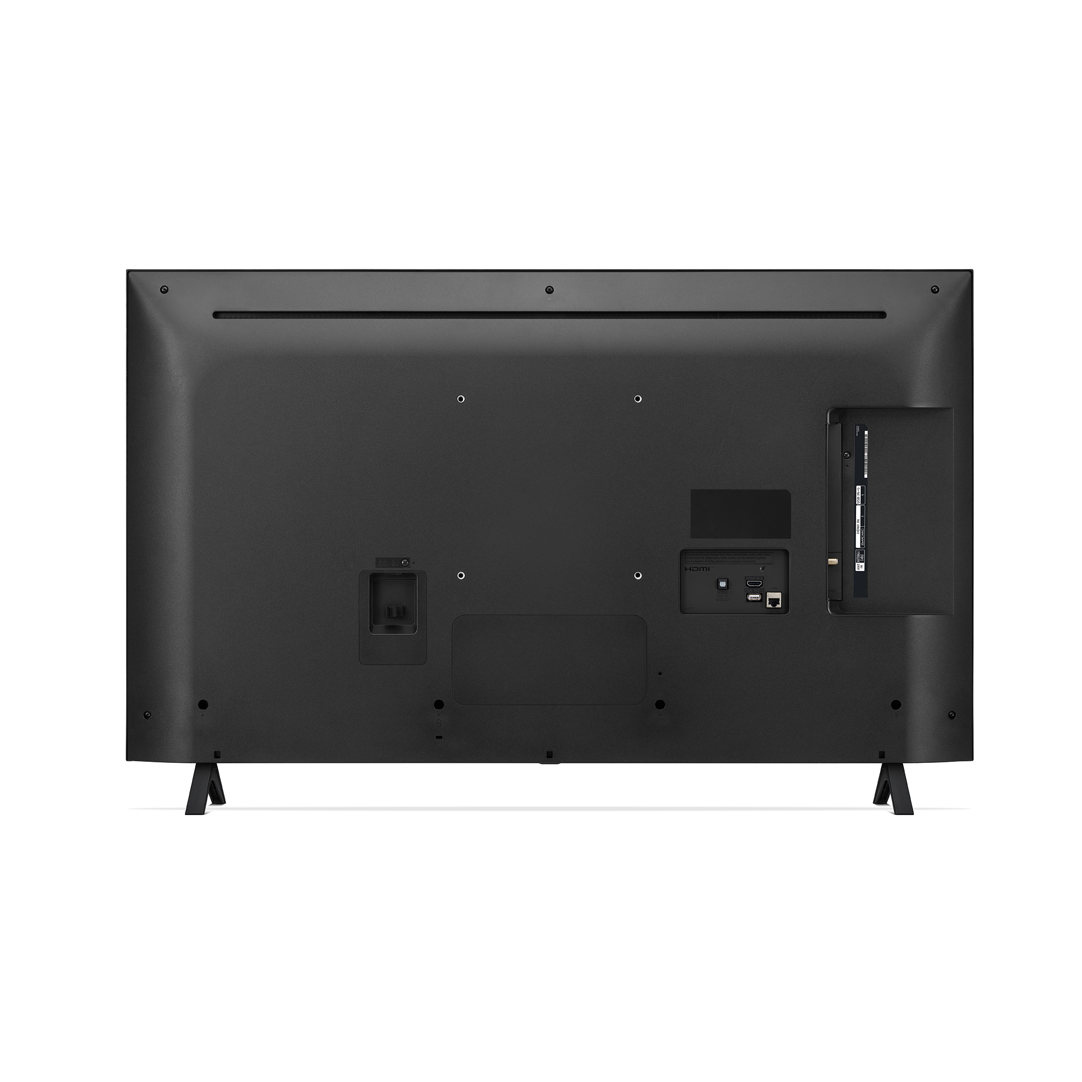 Retro di una TV LG nera con porte e supporti. Sono visibili varie porte e ingressi.