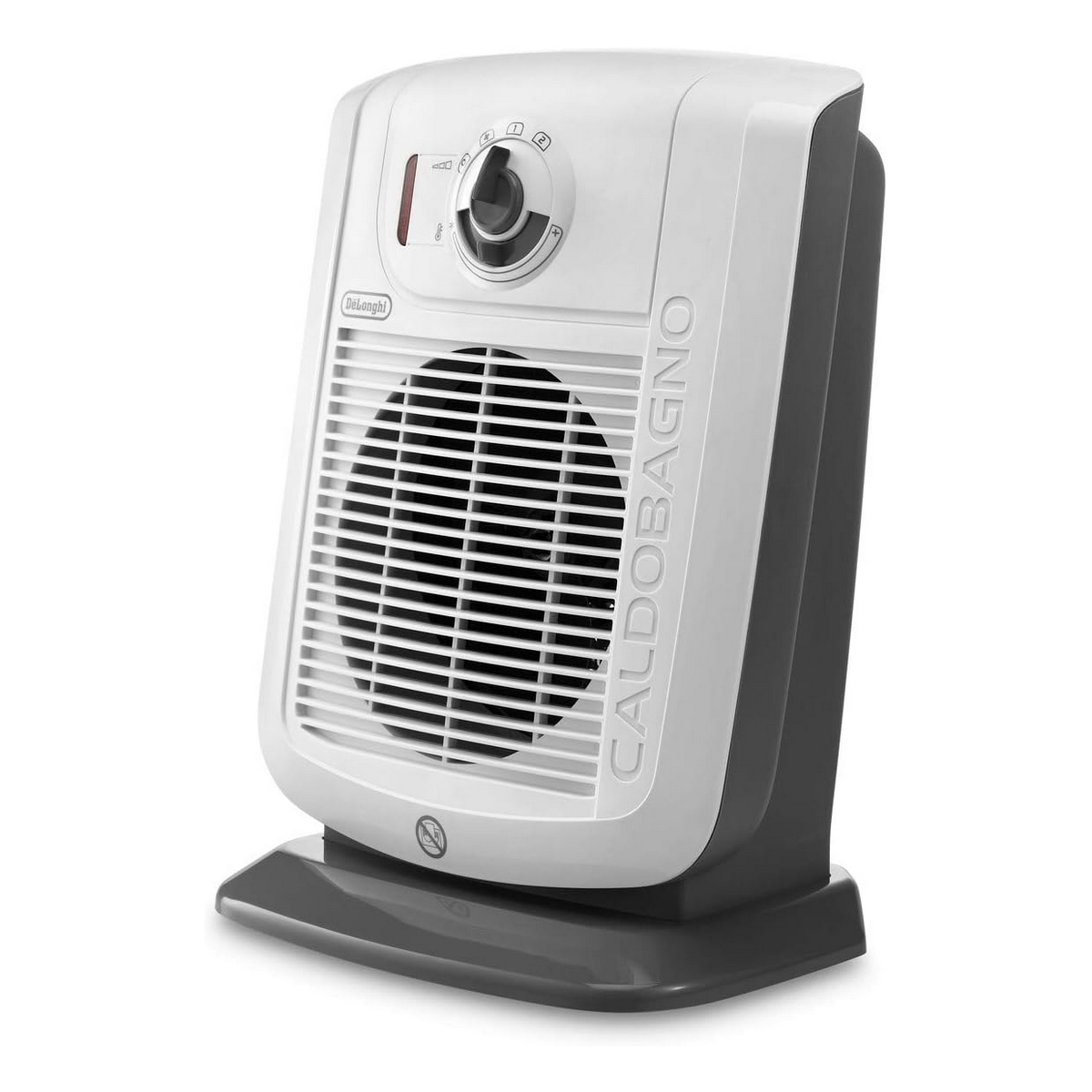 Biało-szary grzejnik elektryczny na białym tle.