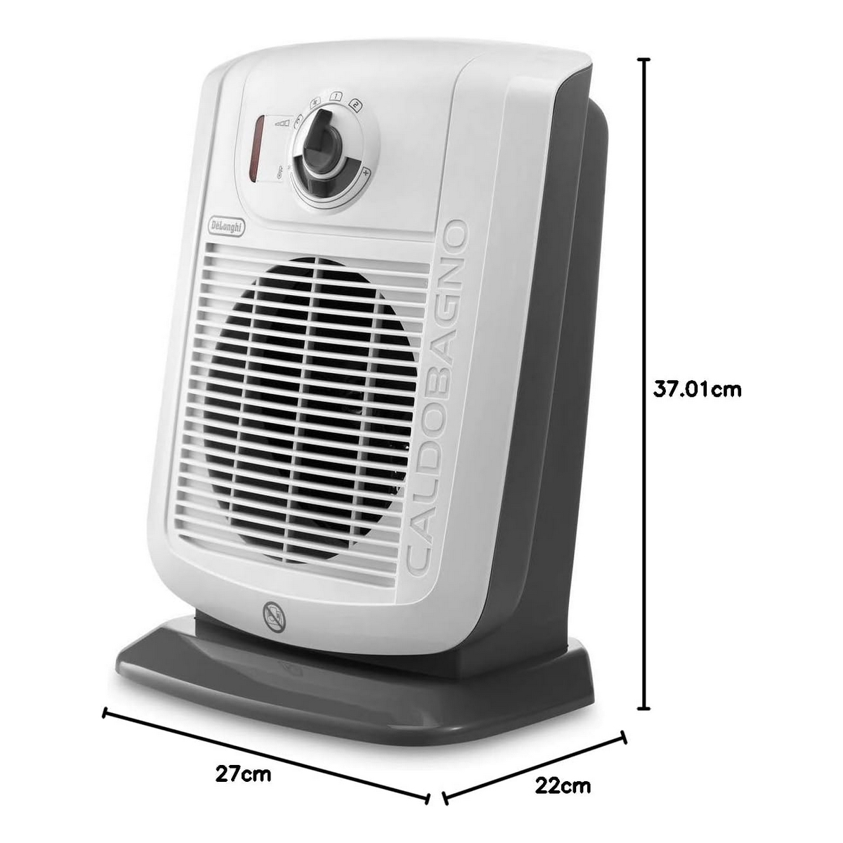 Biało-szary grzejnik elektryczny z panelem sterowania i wskazaniem wysokości.