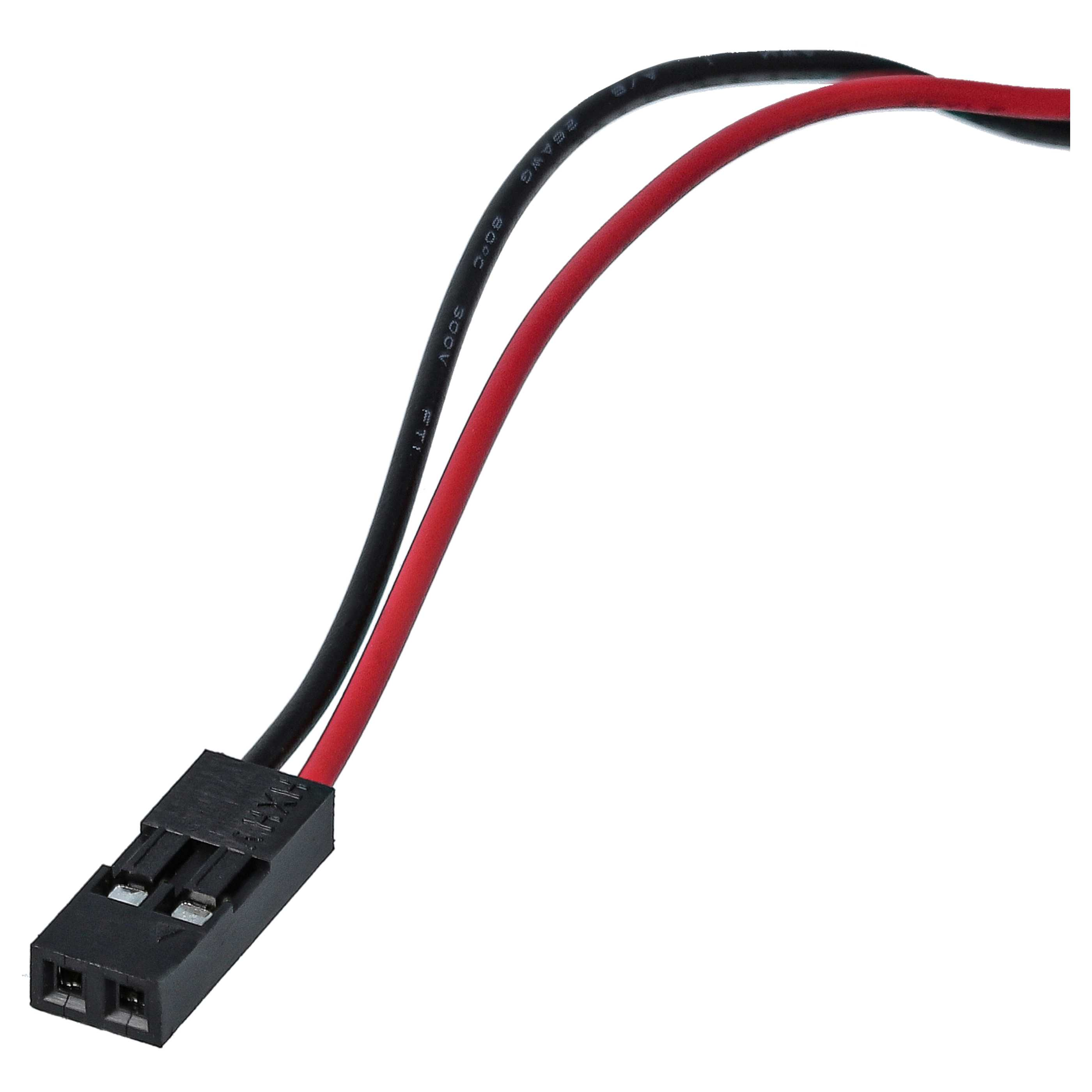 Schwarzer und roter elektrischer Stecker mit zwei Drähten und Pins.