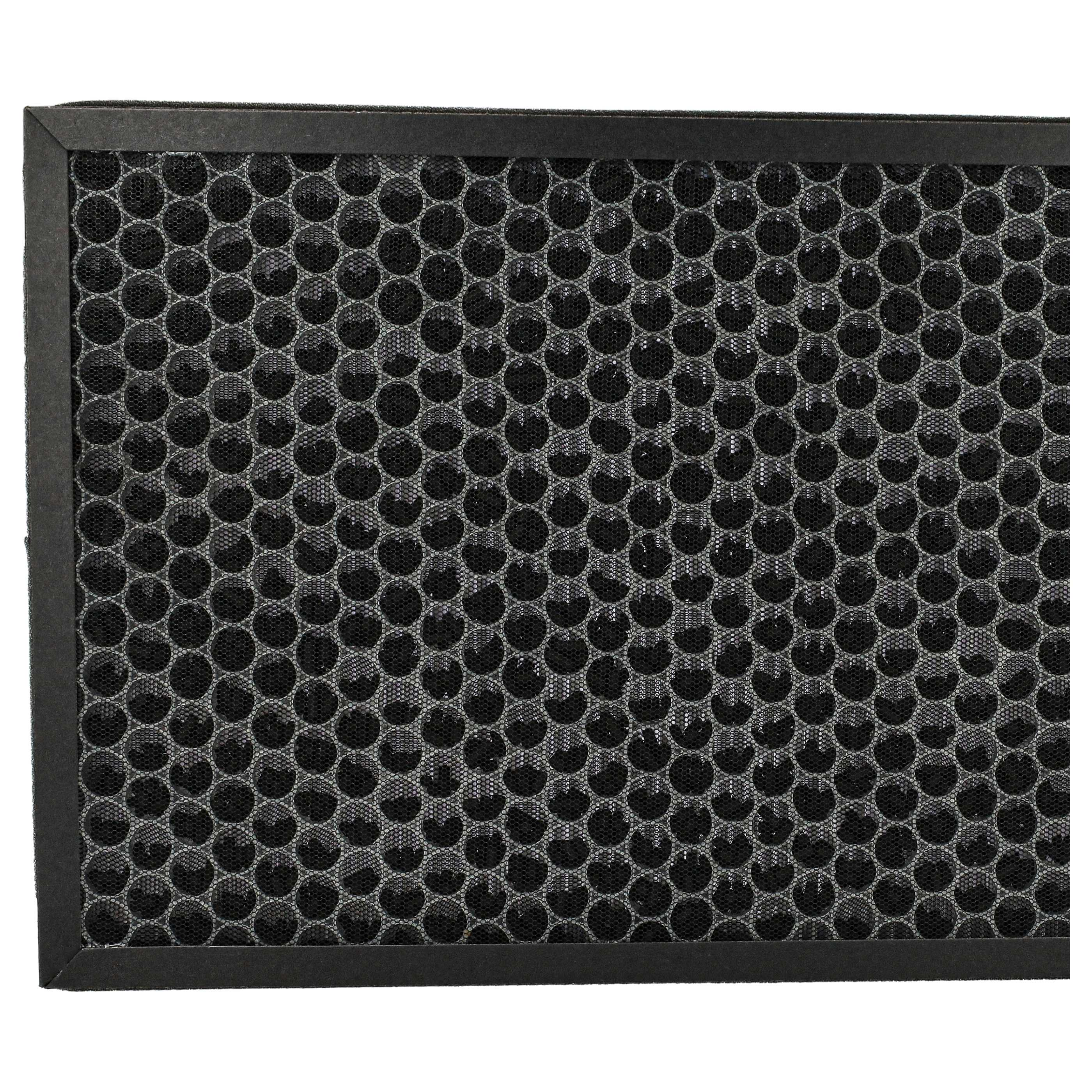 Schwarzer Luftfilter mit Wabenmuster und schwarzem Rahmen.
