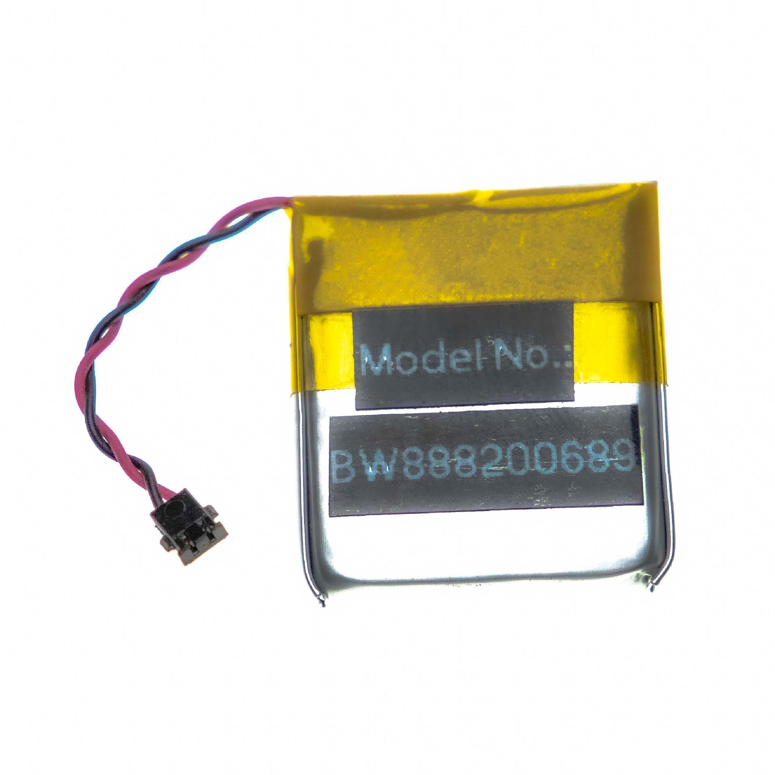 Kleiner rechteckiger Akku mit Kabeln und einem Stecker. Aufschrift: Model No.: BW888200689.