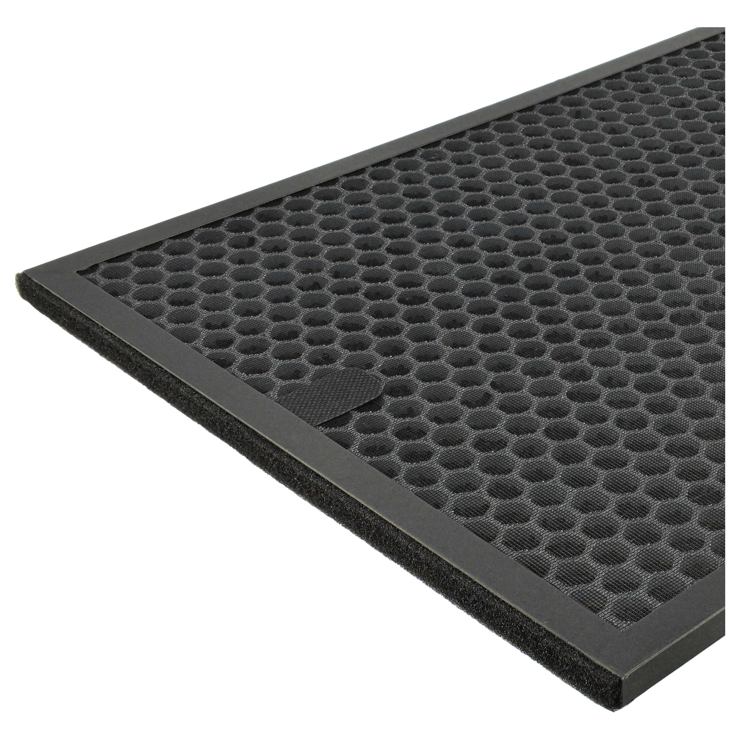 Ein schwarzer Luftfilter mit Wabenmuster und schwarzem Rahmen.