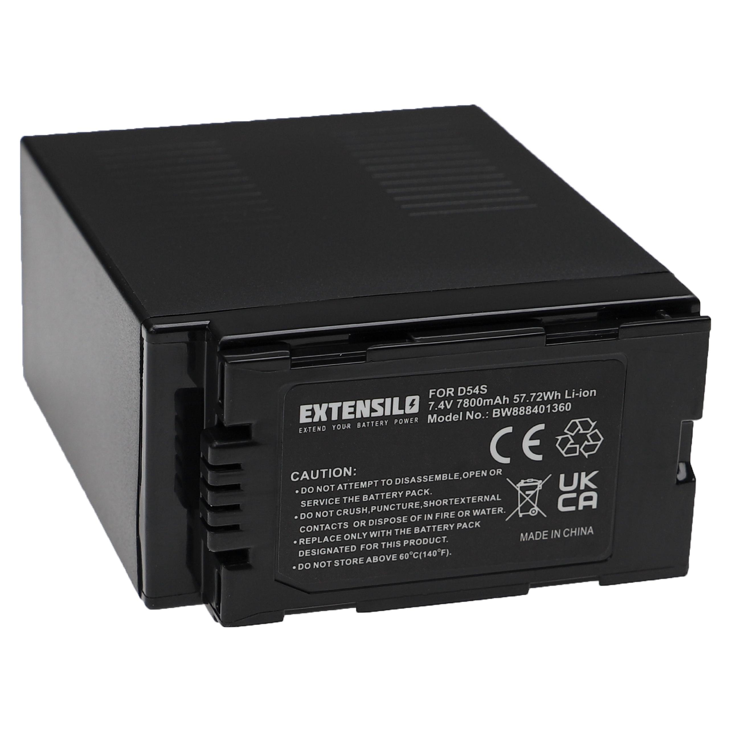 Schwarzes Akku-Pack mit Text: 7,4 V 7800 mAh 57,72 Wh Li-Ion. Warnhinweis sichtbar.