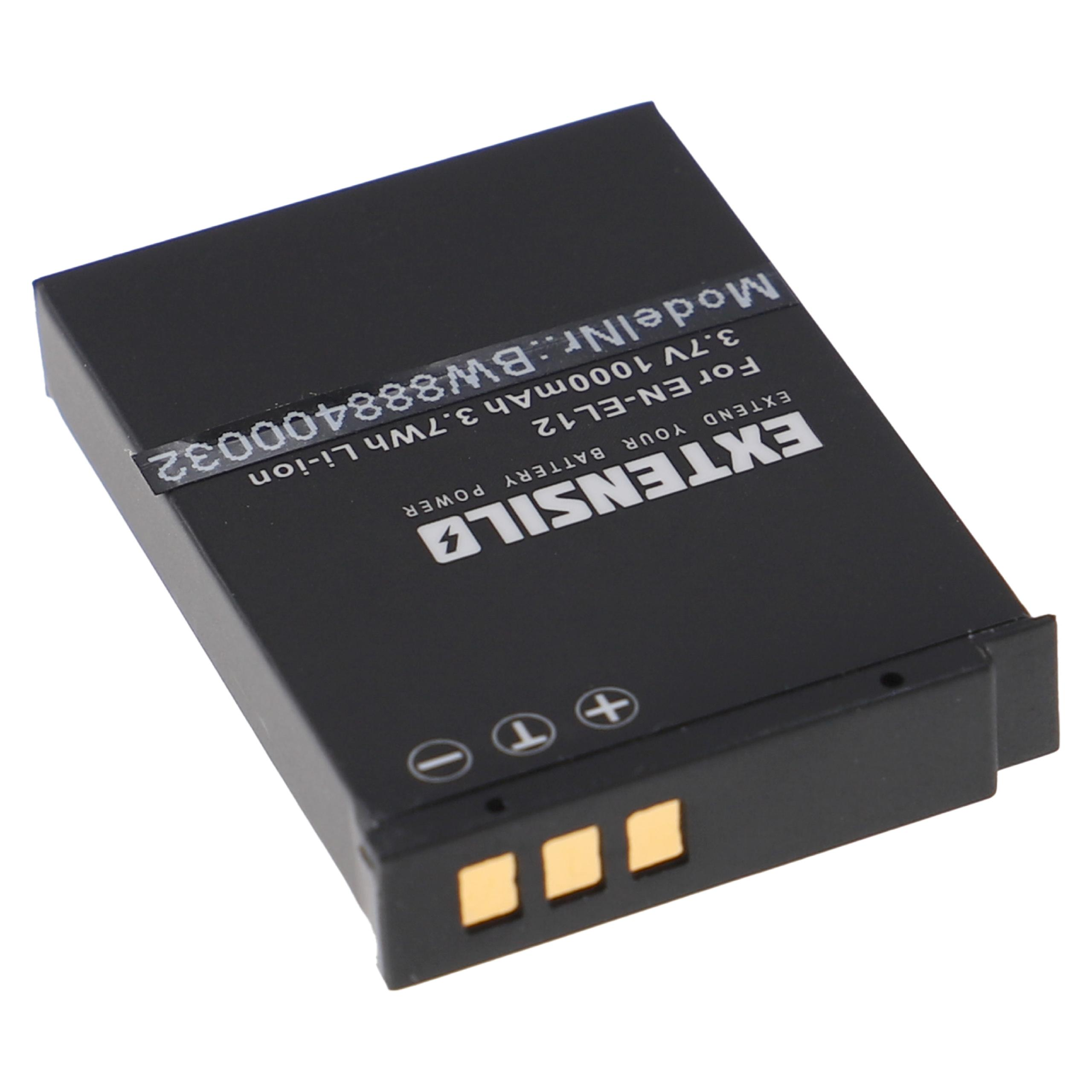 Schwarze rechteckige Batterie mit Aufdruck, einschließlich 'EXTENSILO' und Spezifikationen.