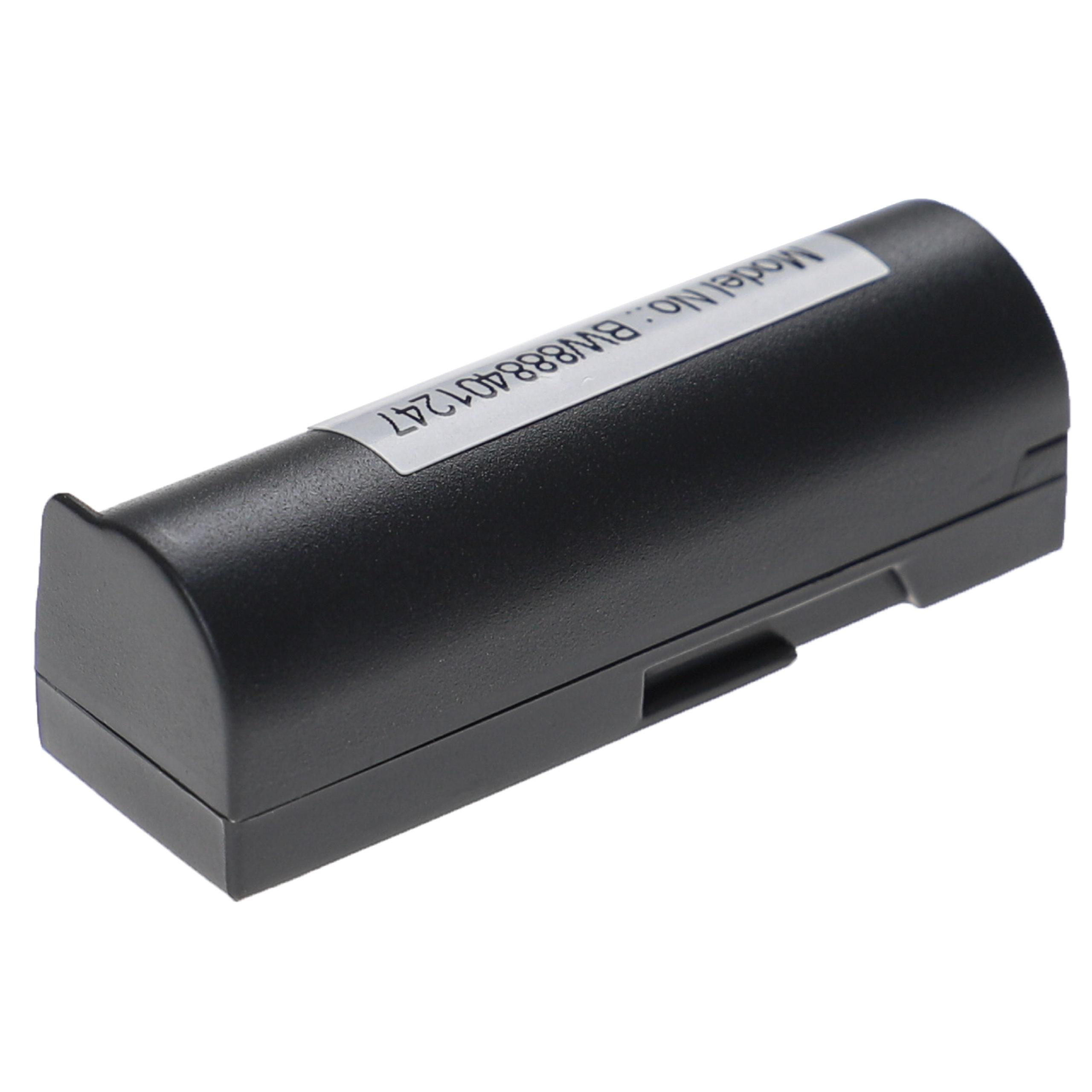 Schwarze rechteckige Batterie, Produktetikett mit Modellnummer, weißer Hintergrund.